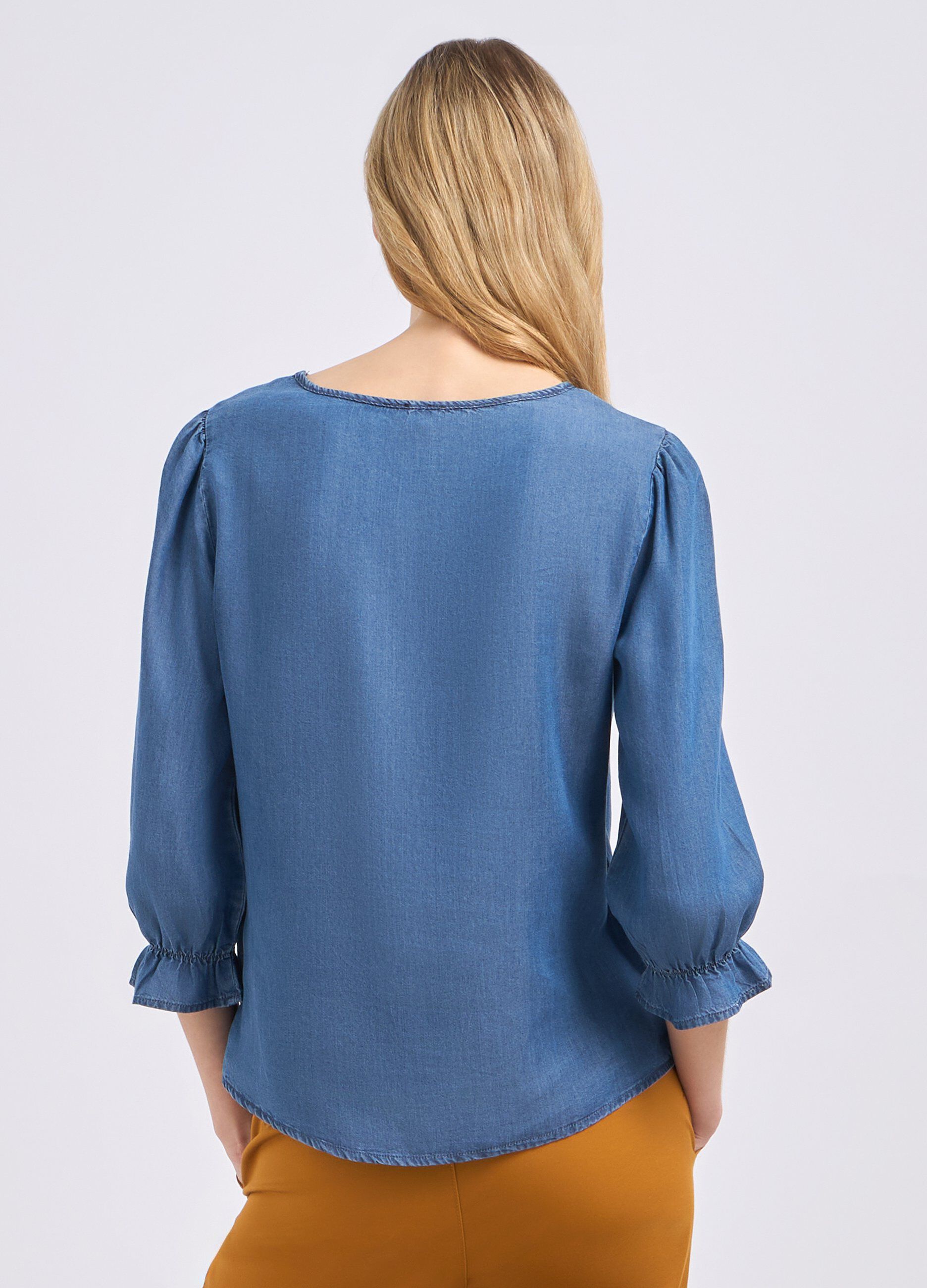 Blusa in tencel con manica a palloncino donna_1