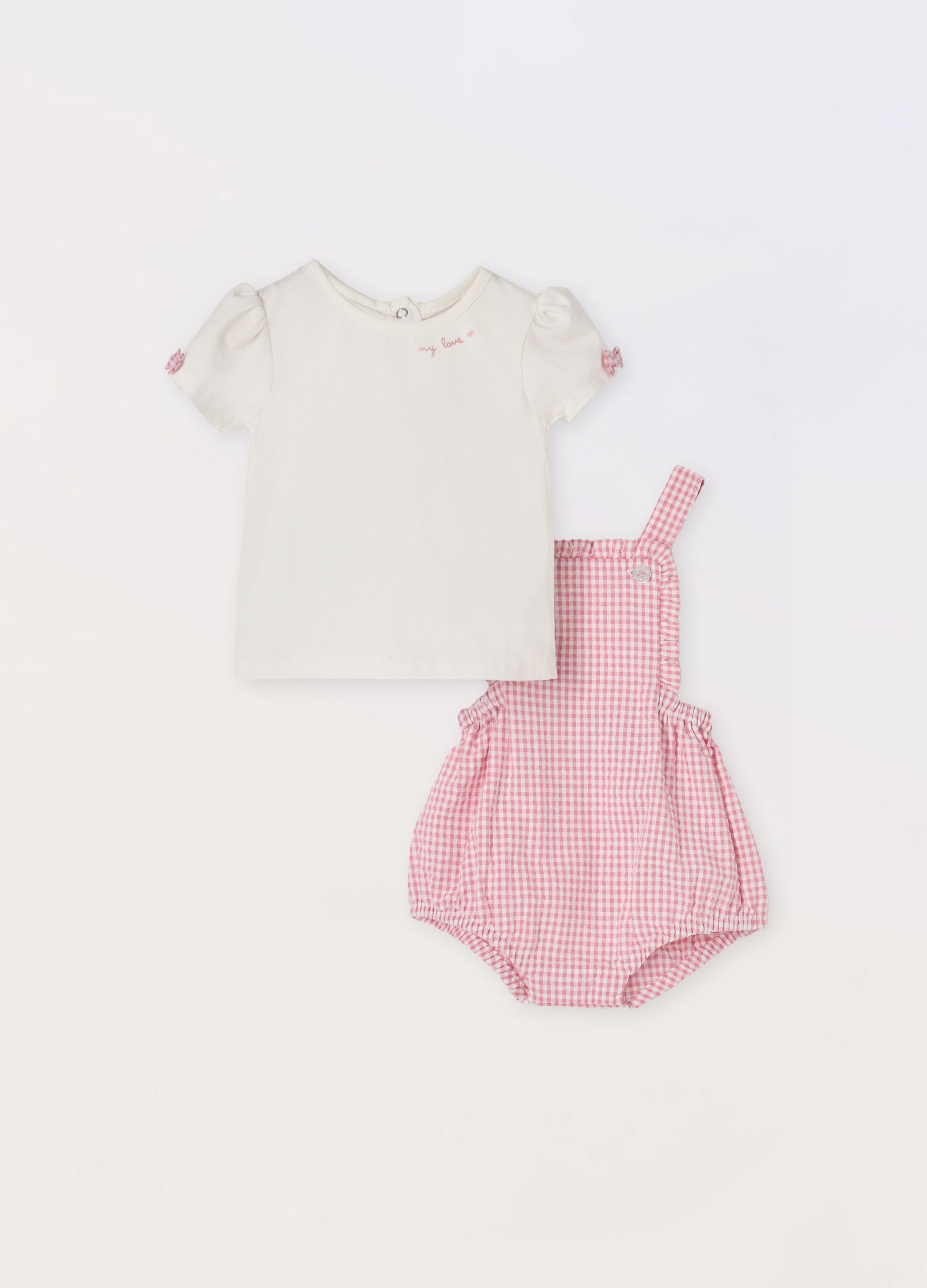Set t-shirt + salopette in misto cotone neonata_0