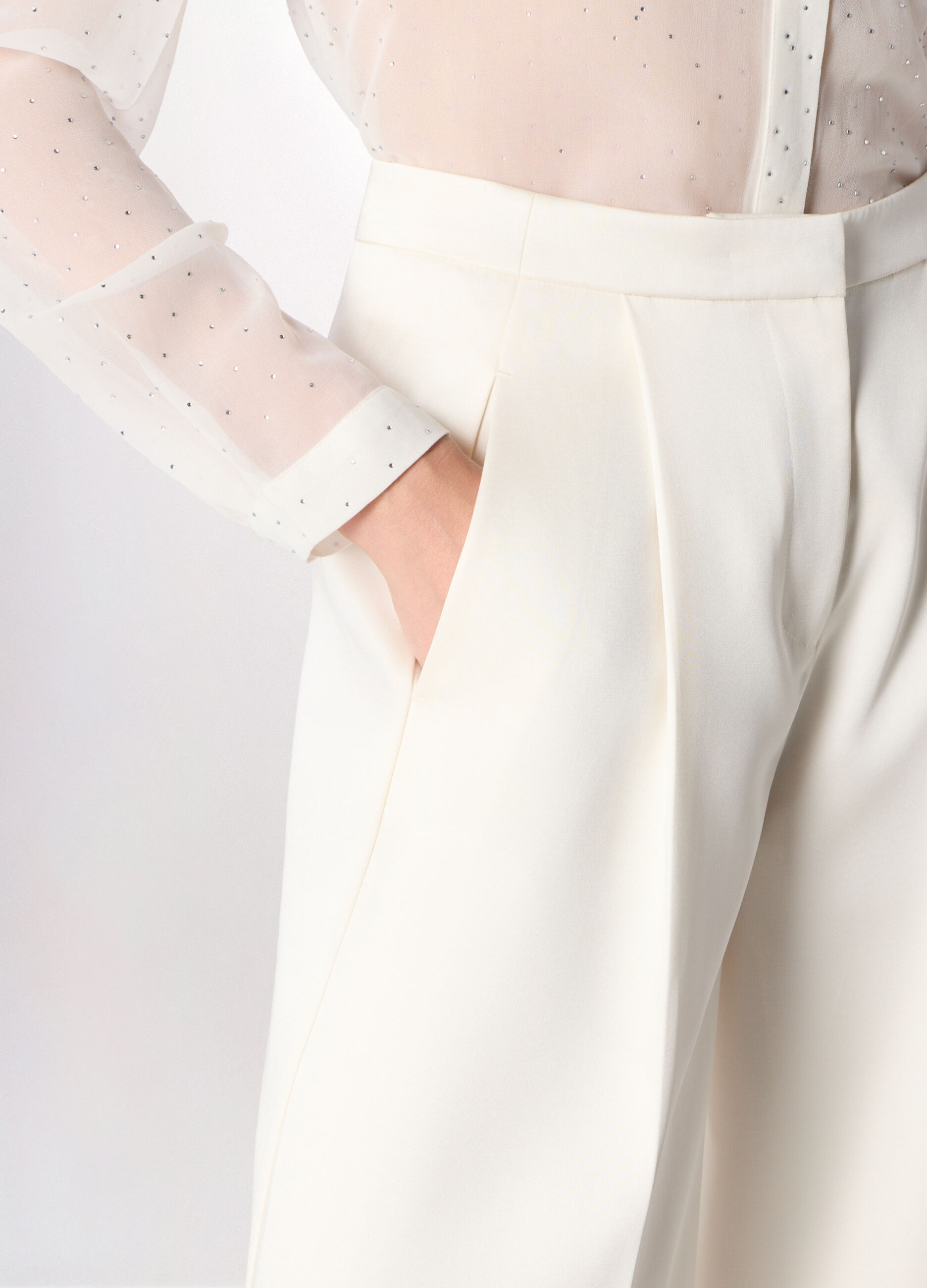 Pantaloni palazzo in raso misto viscosa donna_2