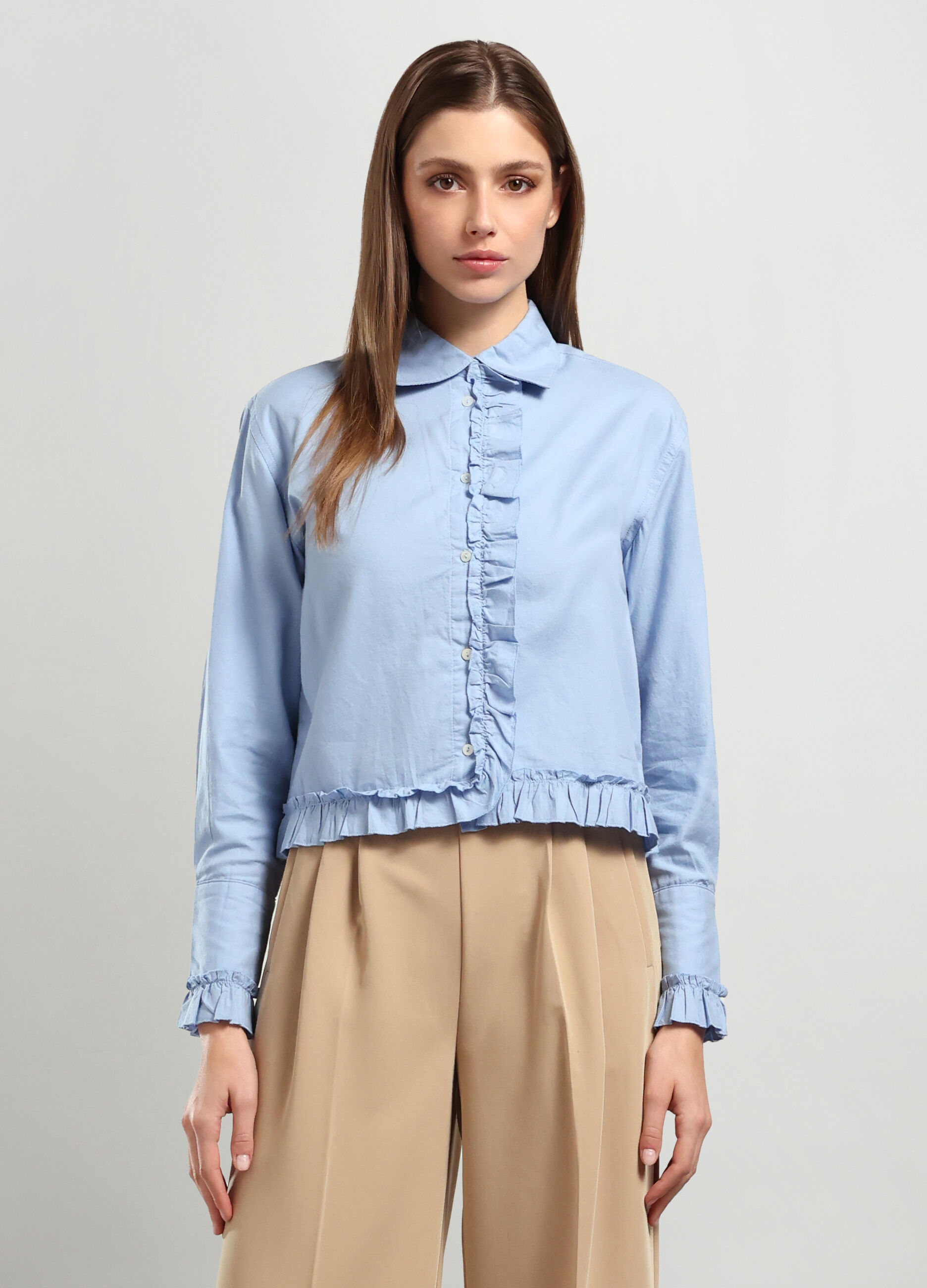 Camicia in puro cotone con rouches donna_0