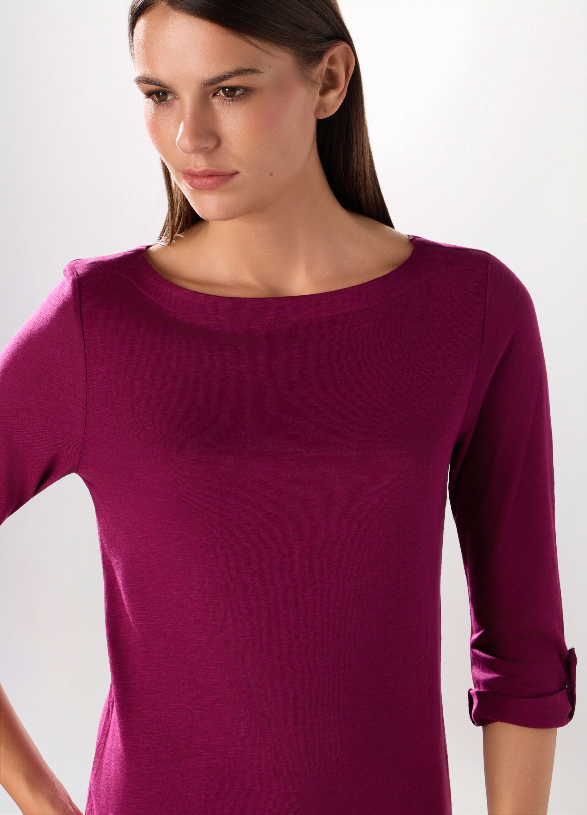 T-shirt in jersey slub di misto cotone donna_2