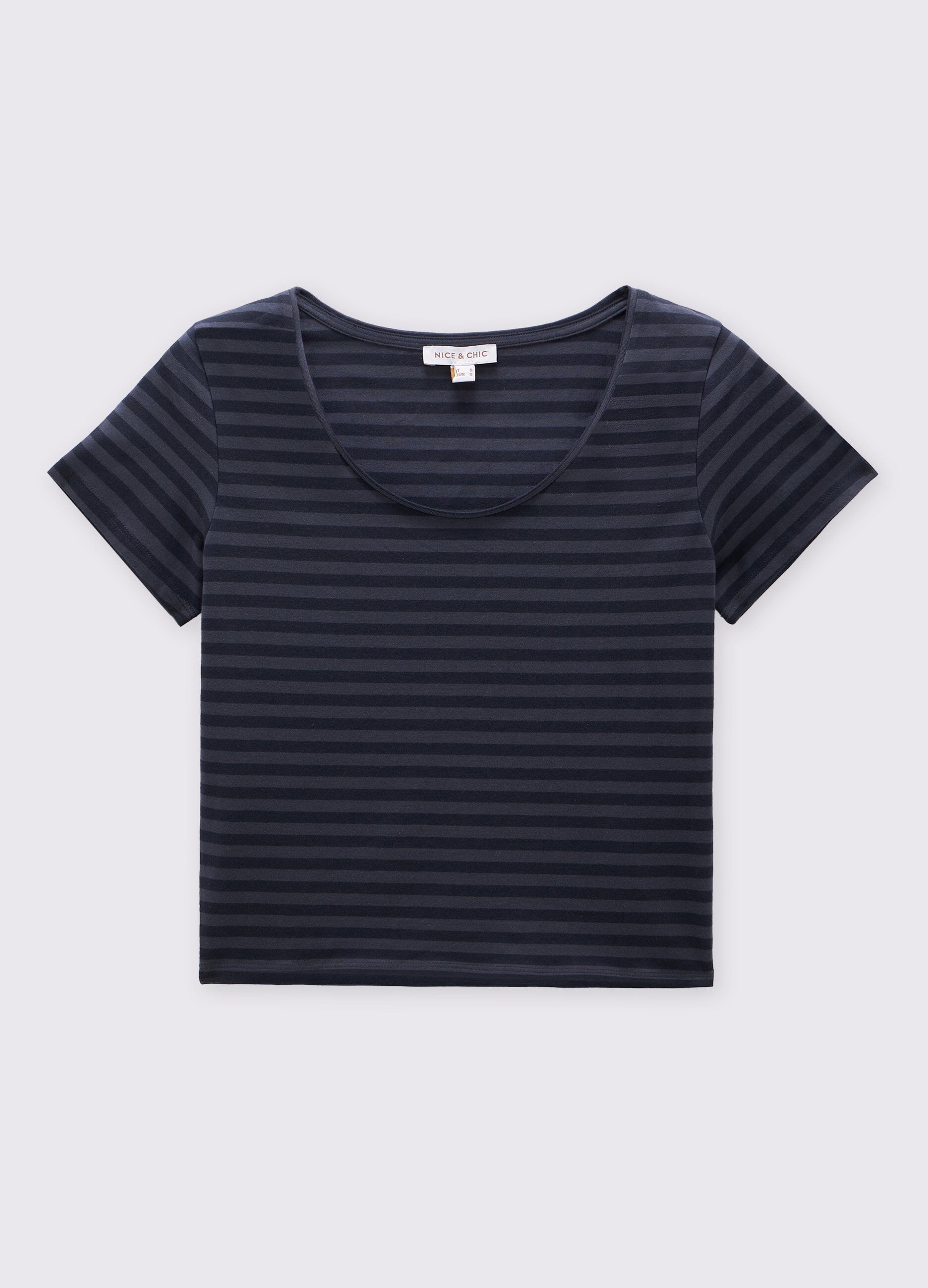 T-shirt rigata in cotone stretch donna_0