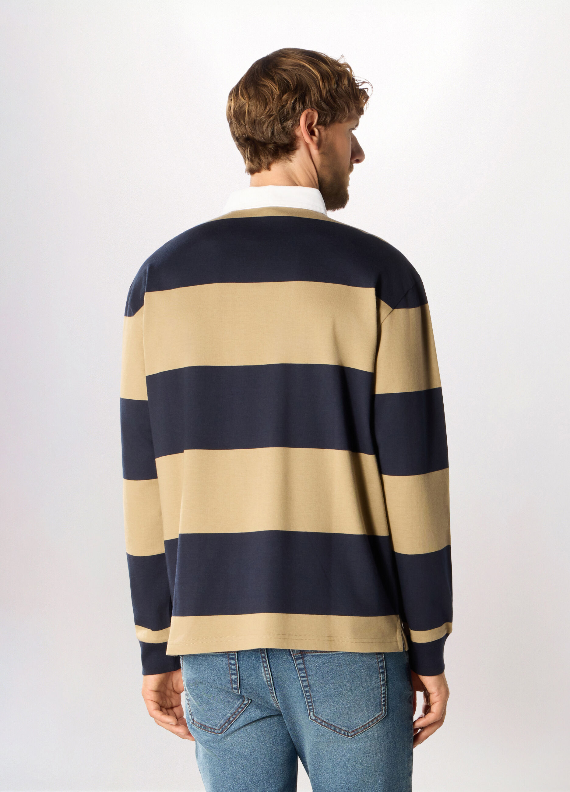 Polo a maniche lunghe in cotone a righe uomo_1