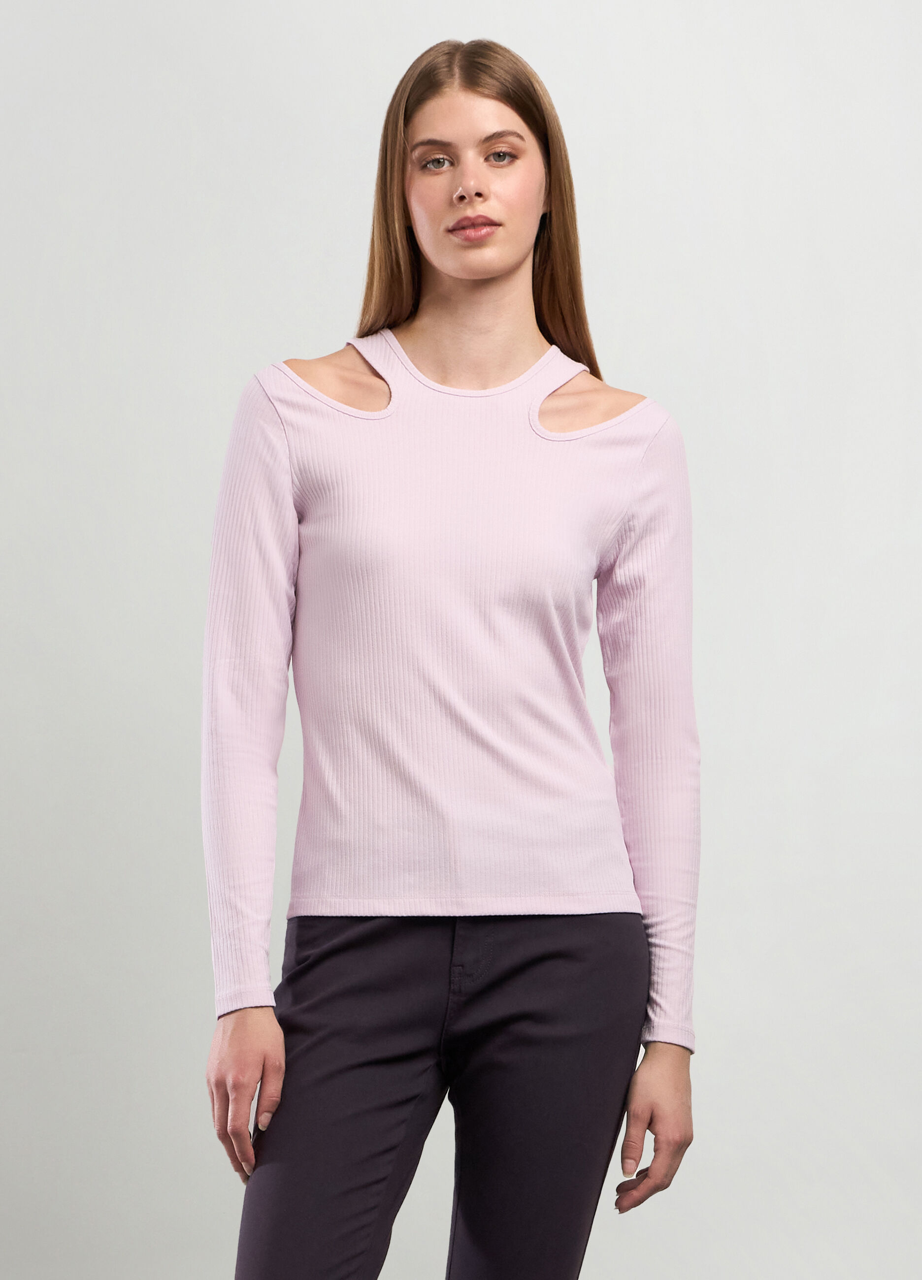 T-shirt in costina con cut out donna_0