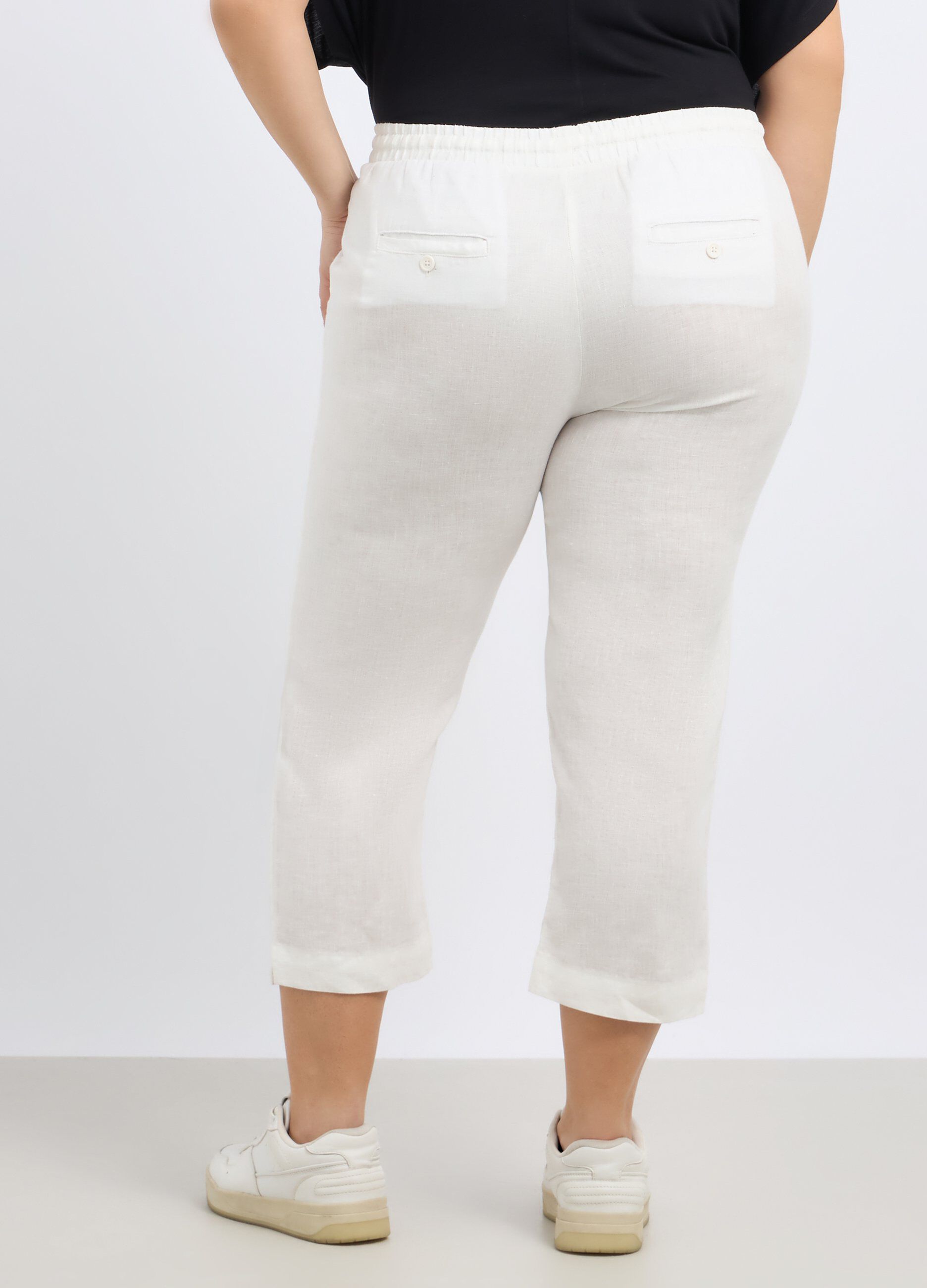 Pantaloni capri in puro lino donna curvy_1