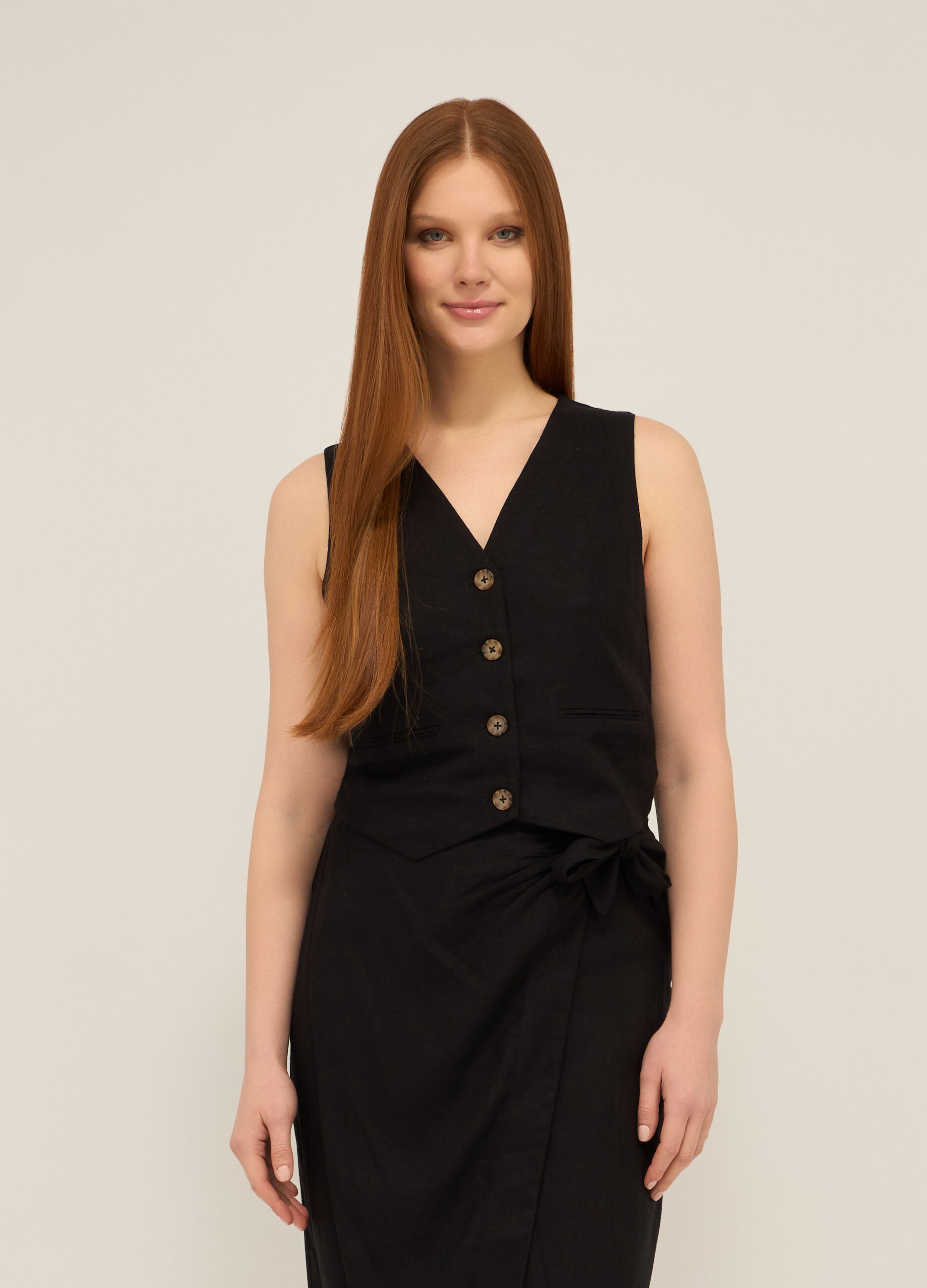 Gilet misto lino donna