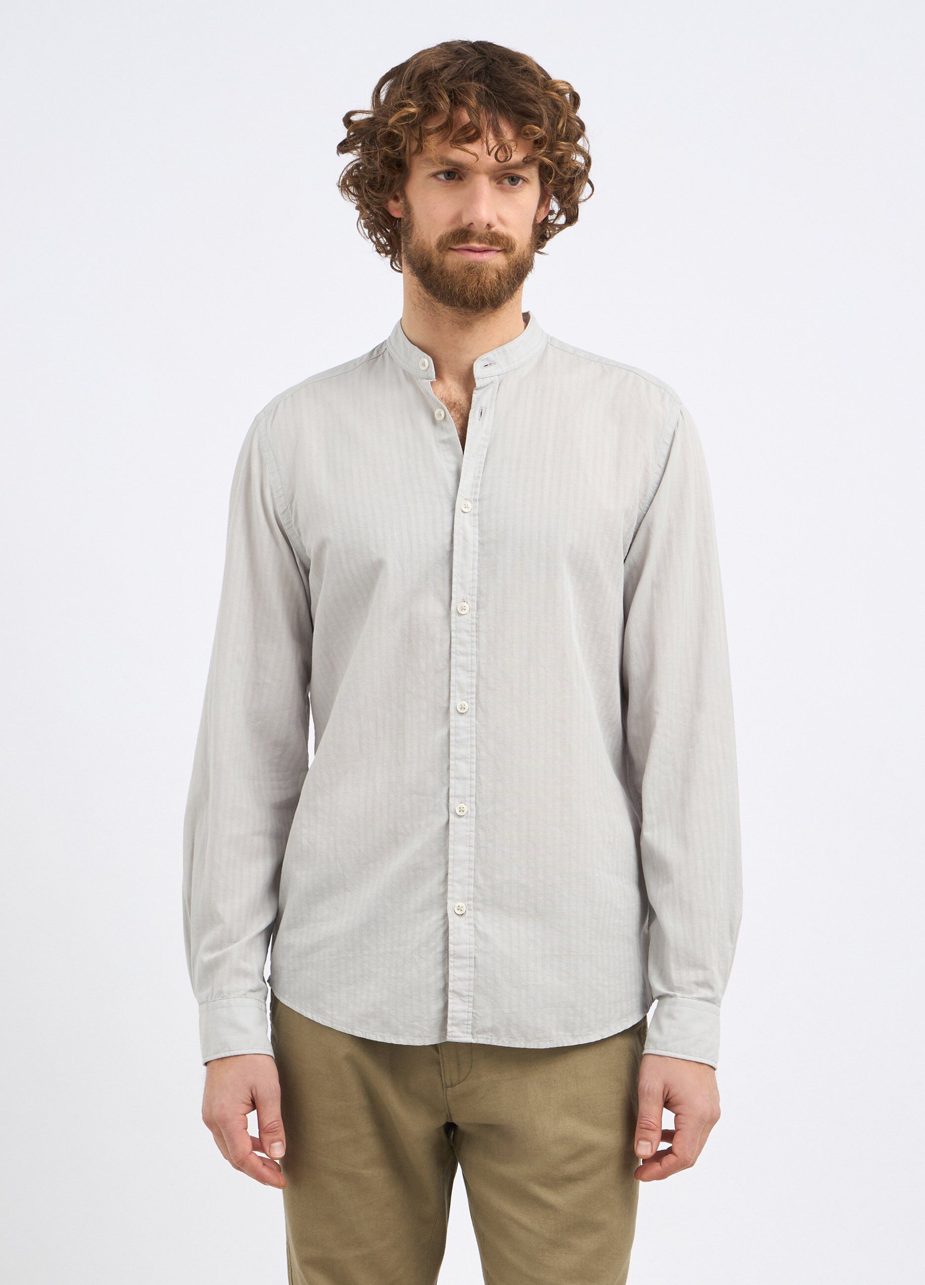Camicia coreana in misto lino uomo
