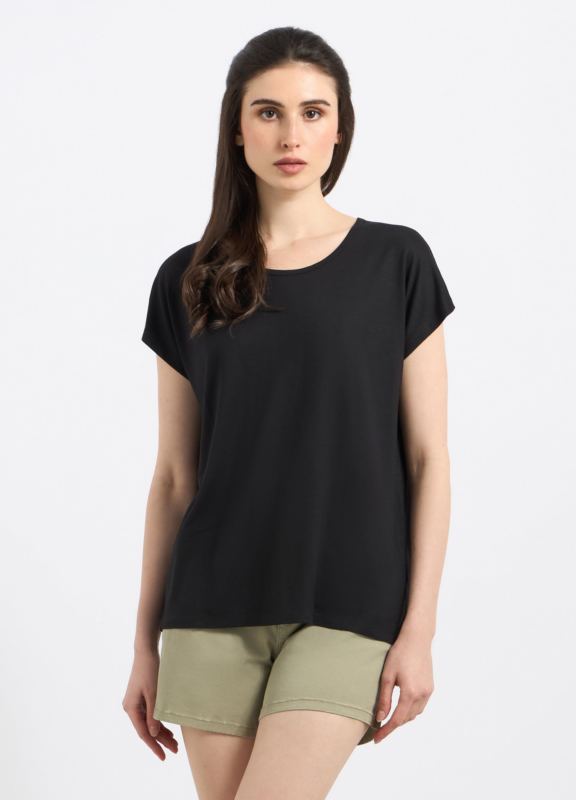 T-shirt in misto cotone con cut out donna_0