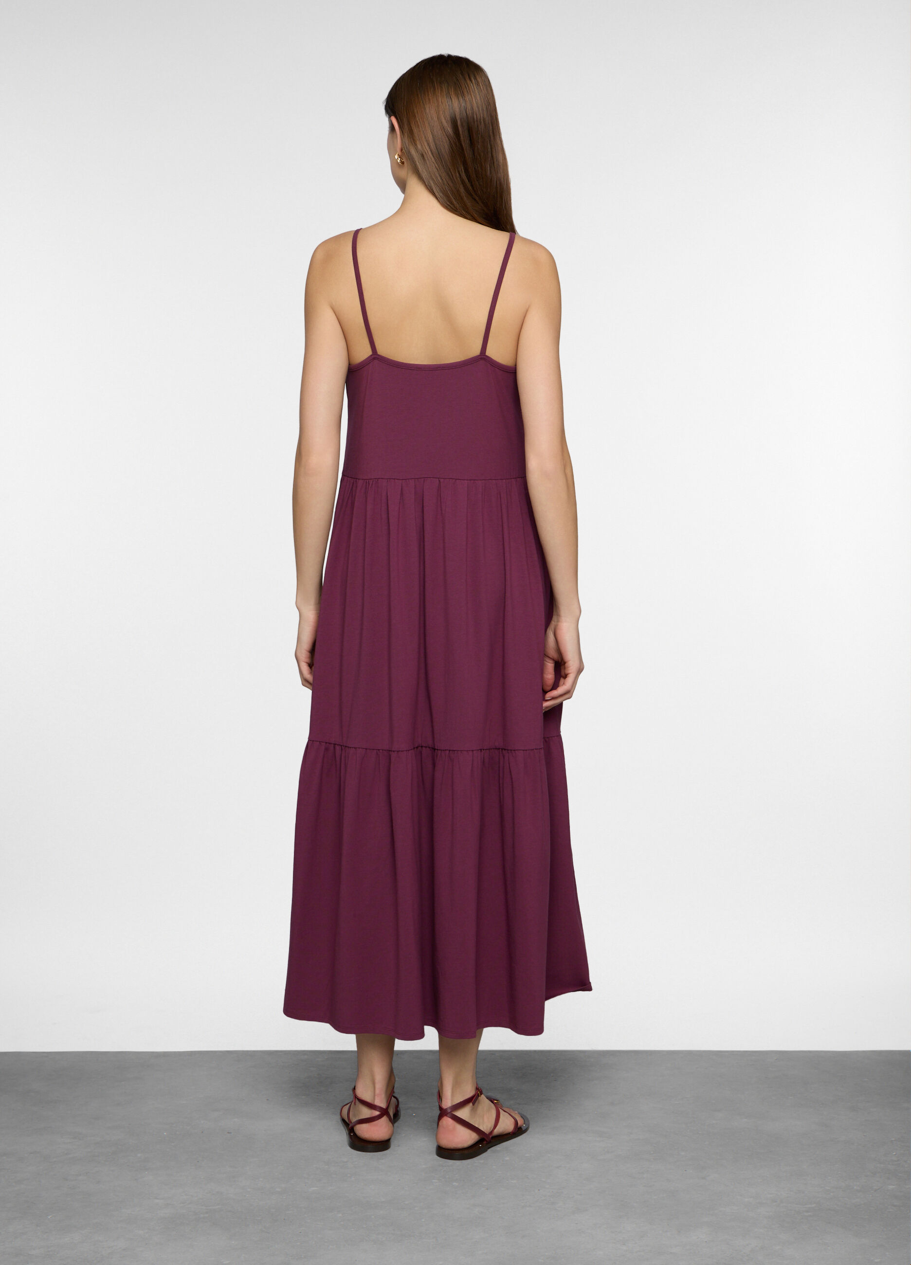 Abito lungo a balze in jersey stretch donna_1