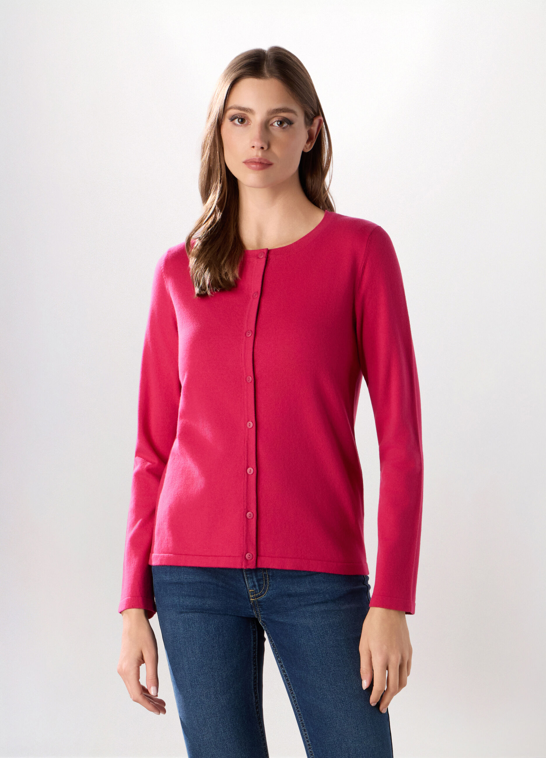Cardigan a girocollo in misto cotone donna_0