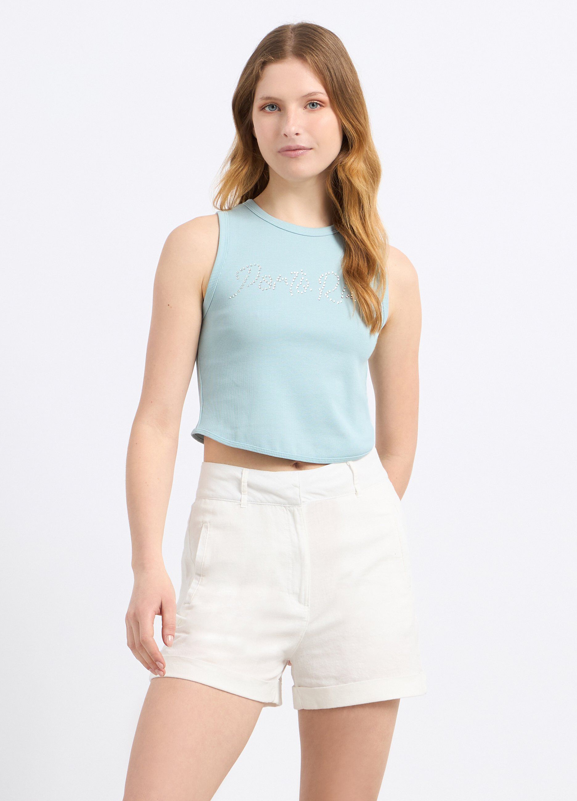 Top cropped in costina di cotone stretch donna_0
