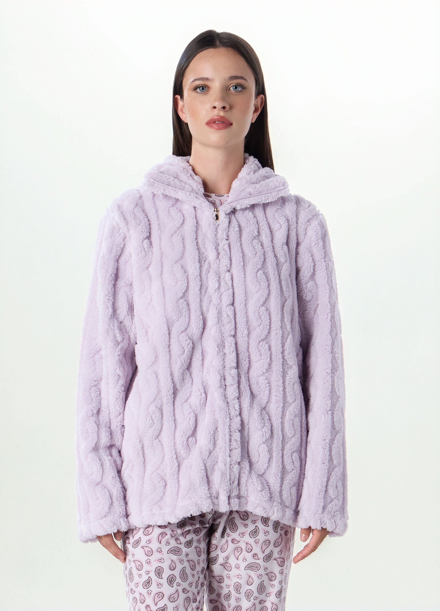 Top pigiama in fake fur a collo alto donna_0