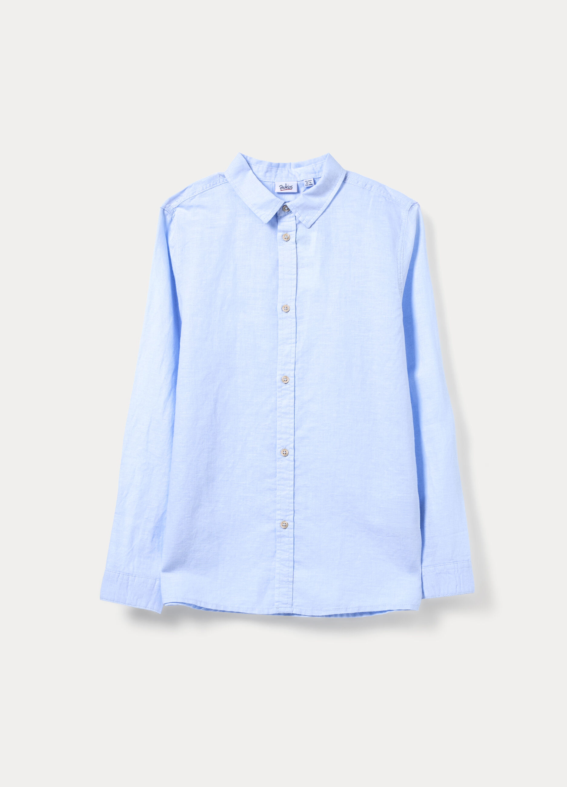 Camicia regular fit misto lino con colletto alla francese ragazzo_0