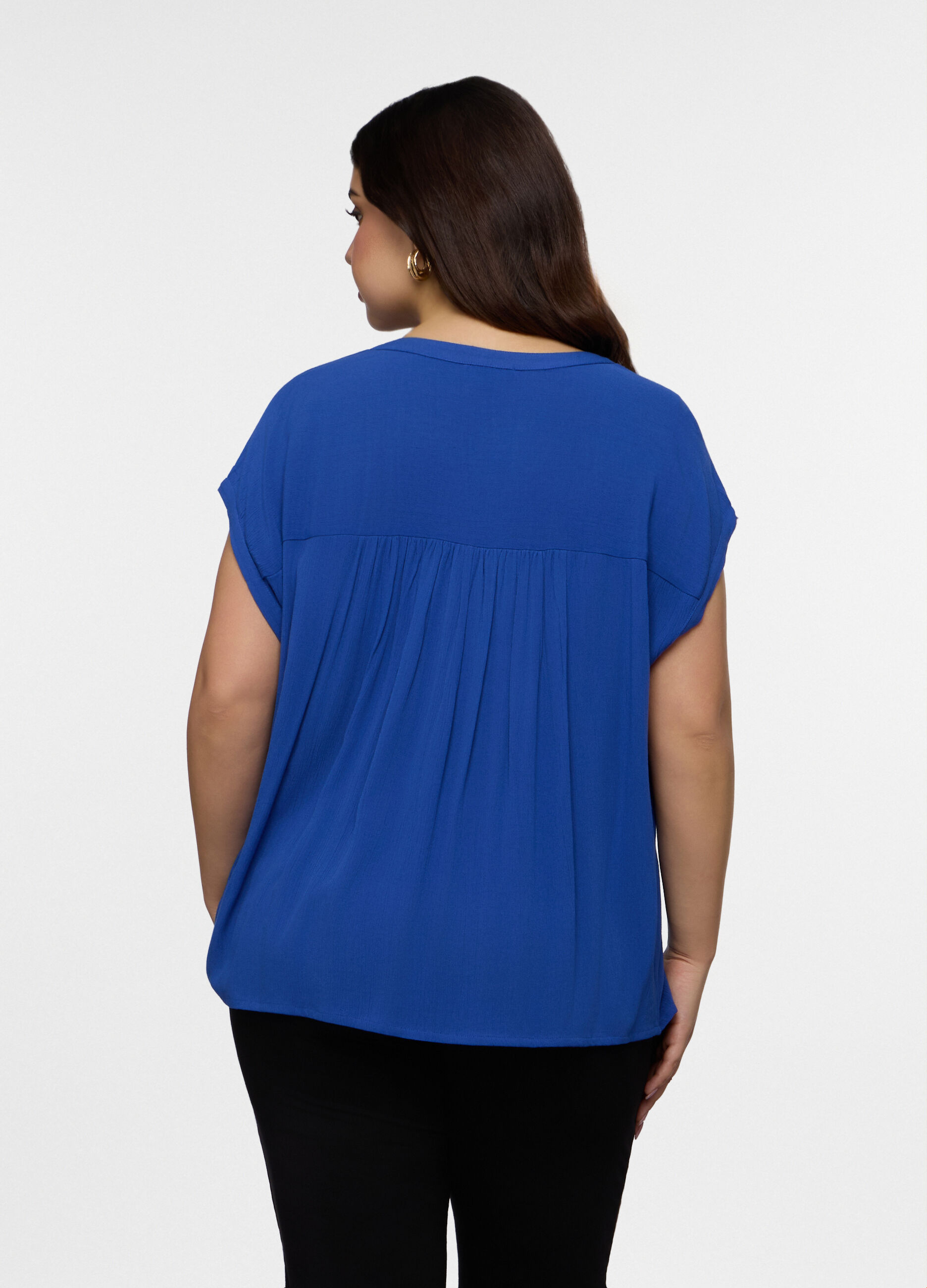 Blusa Fit Regular con scollo a V in pura viscosa donna curvy_1