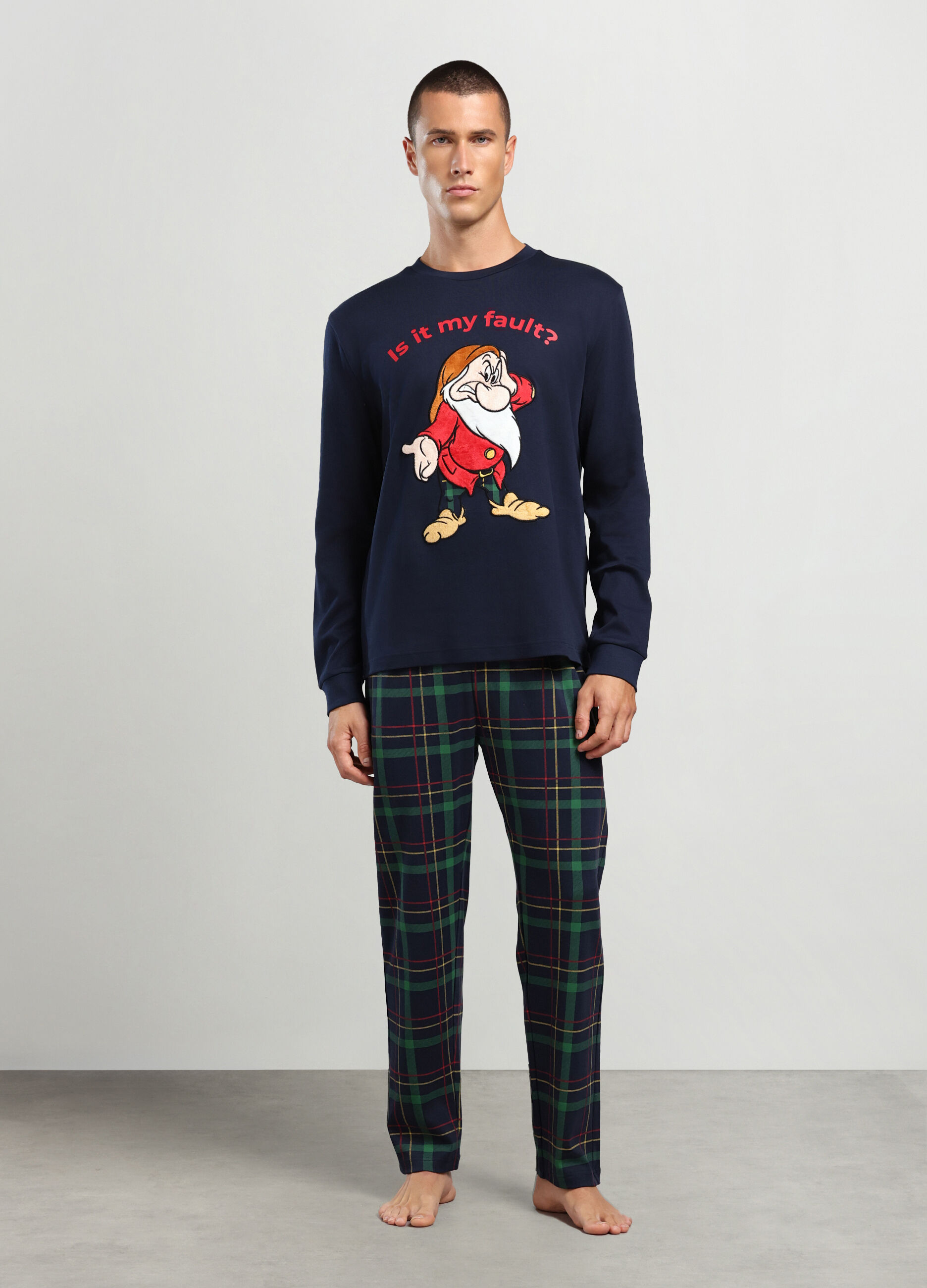 Pigiama lungo con stampa in puro cotone uomo_0