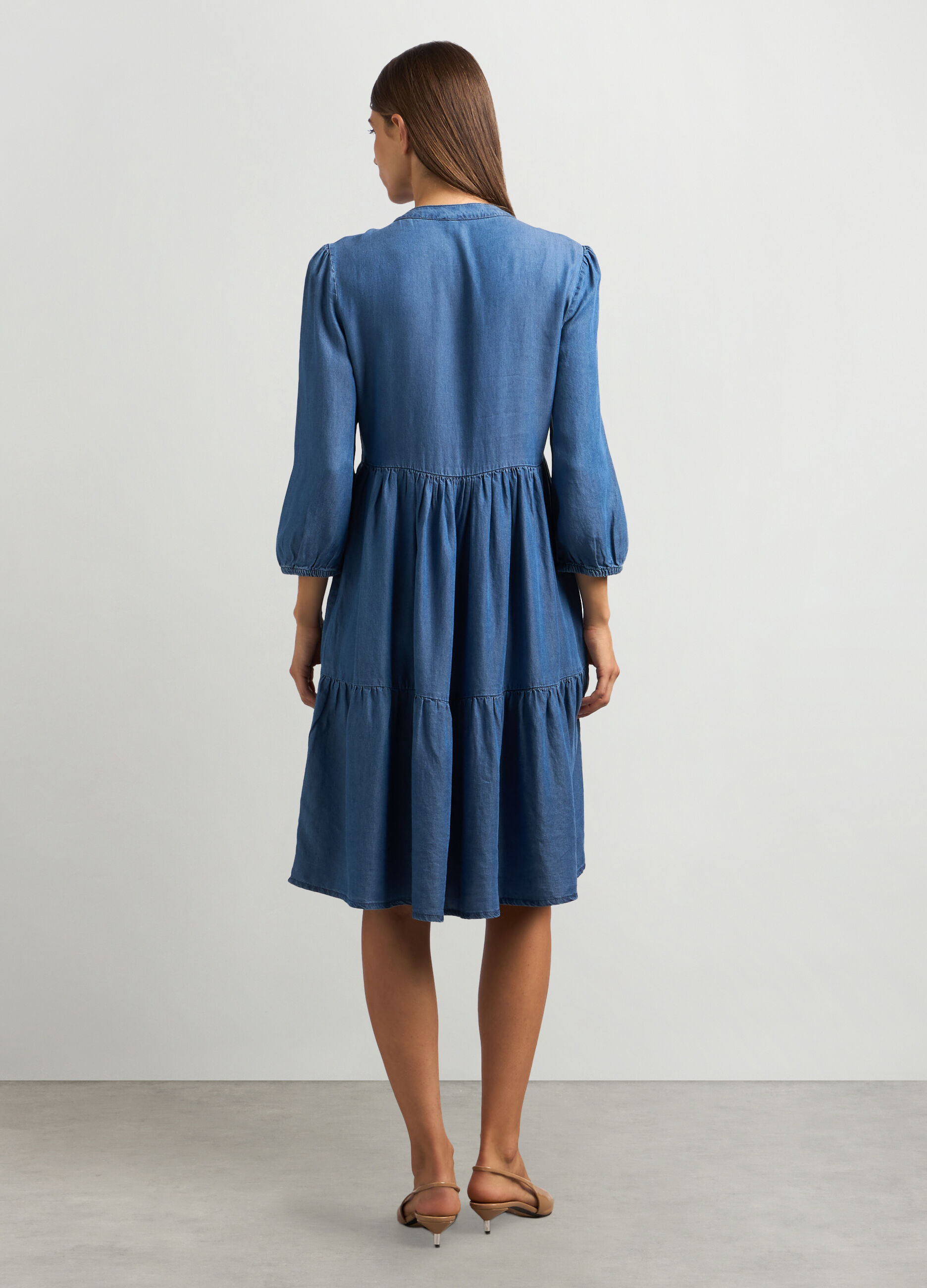 Abito in tencel a balze donna_1