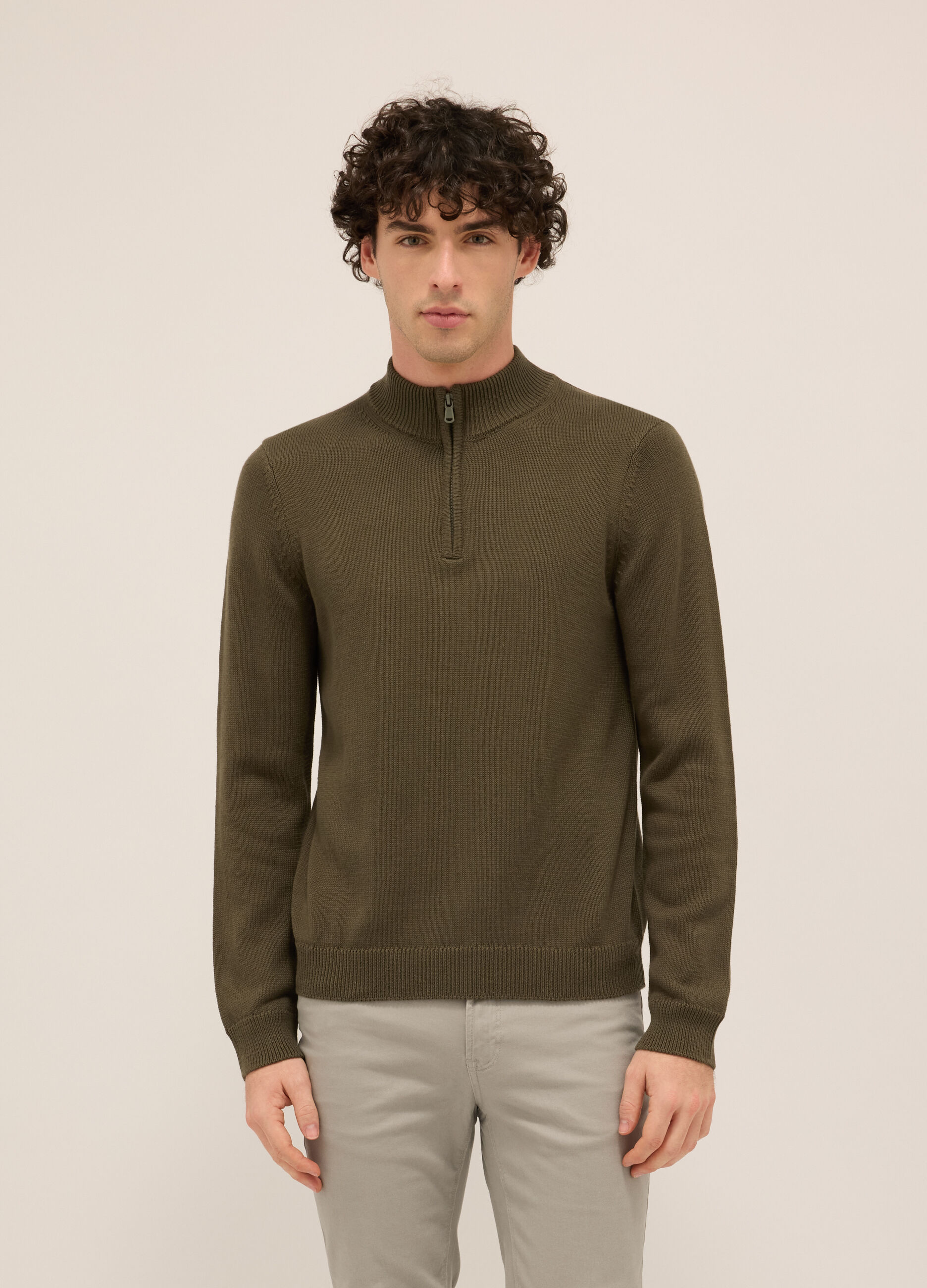 Maglione lupetto con mezza zip in misto cotone uomo