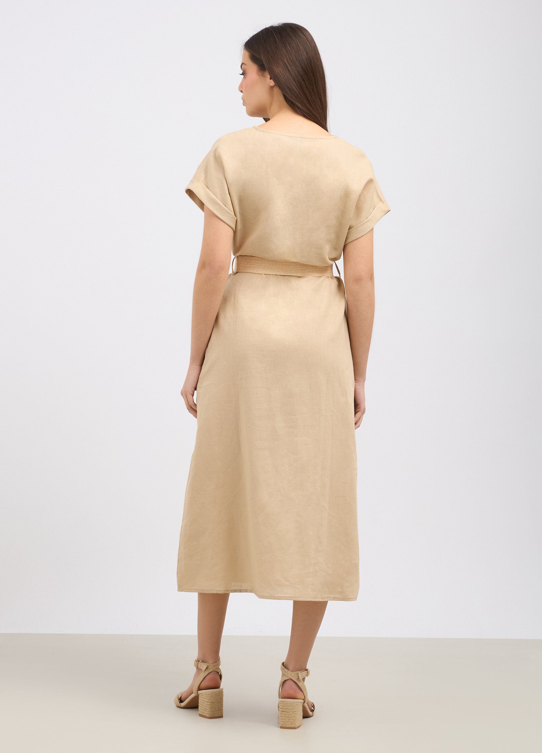 Abito lungo in misto lino donna_1