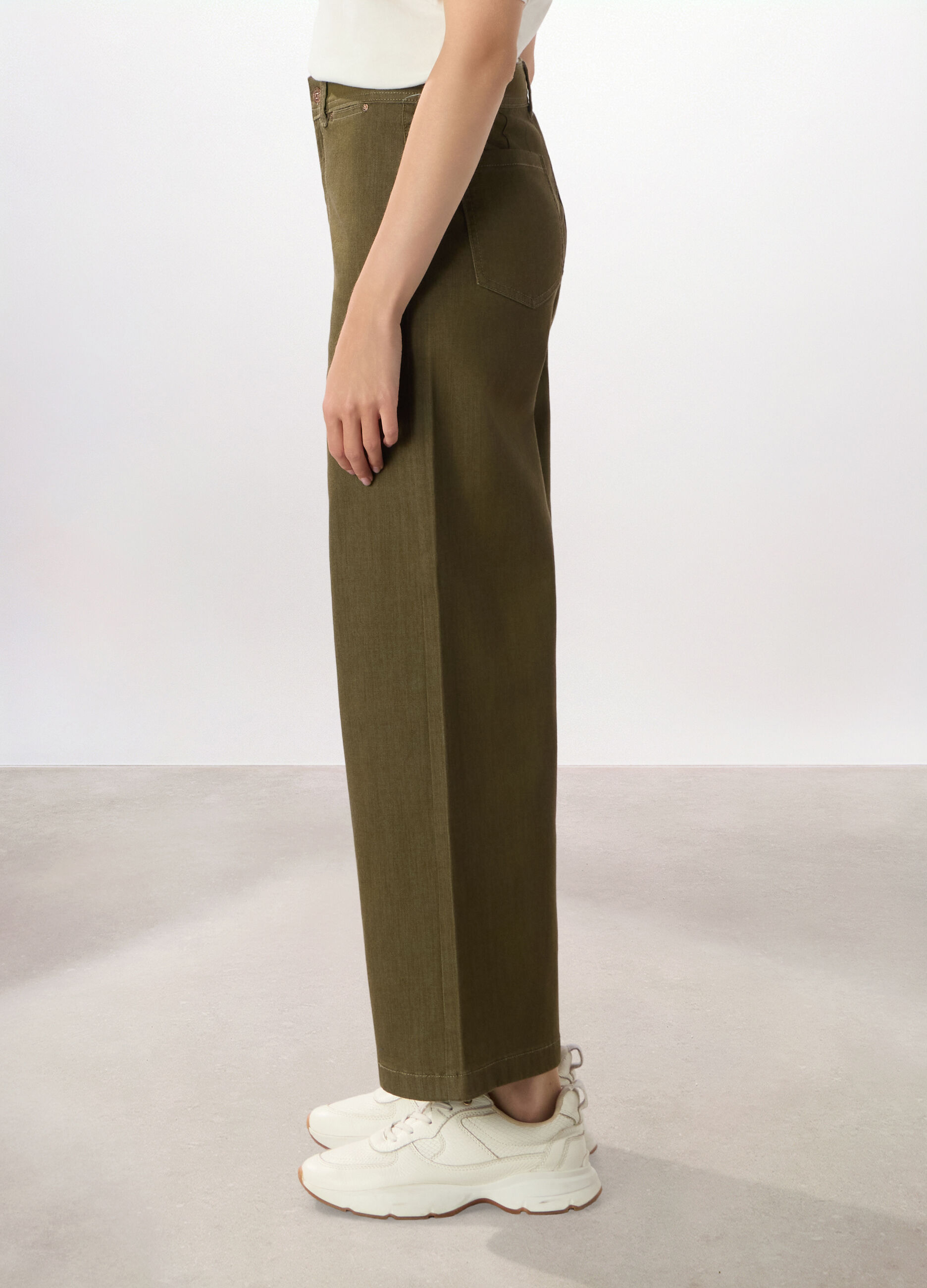 Pantaloni wide leg in denim misto cotone donna_3