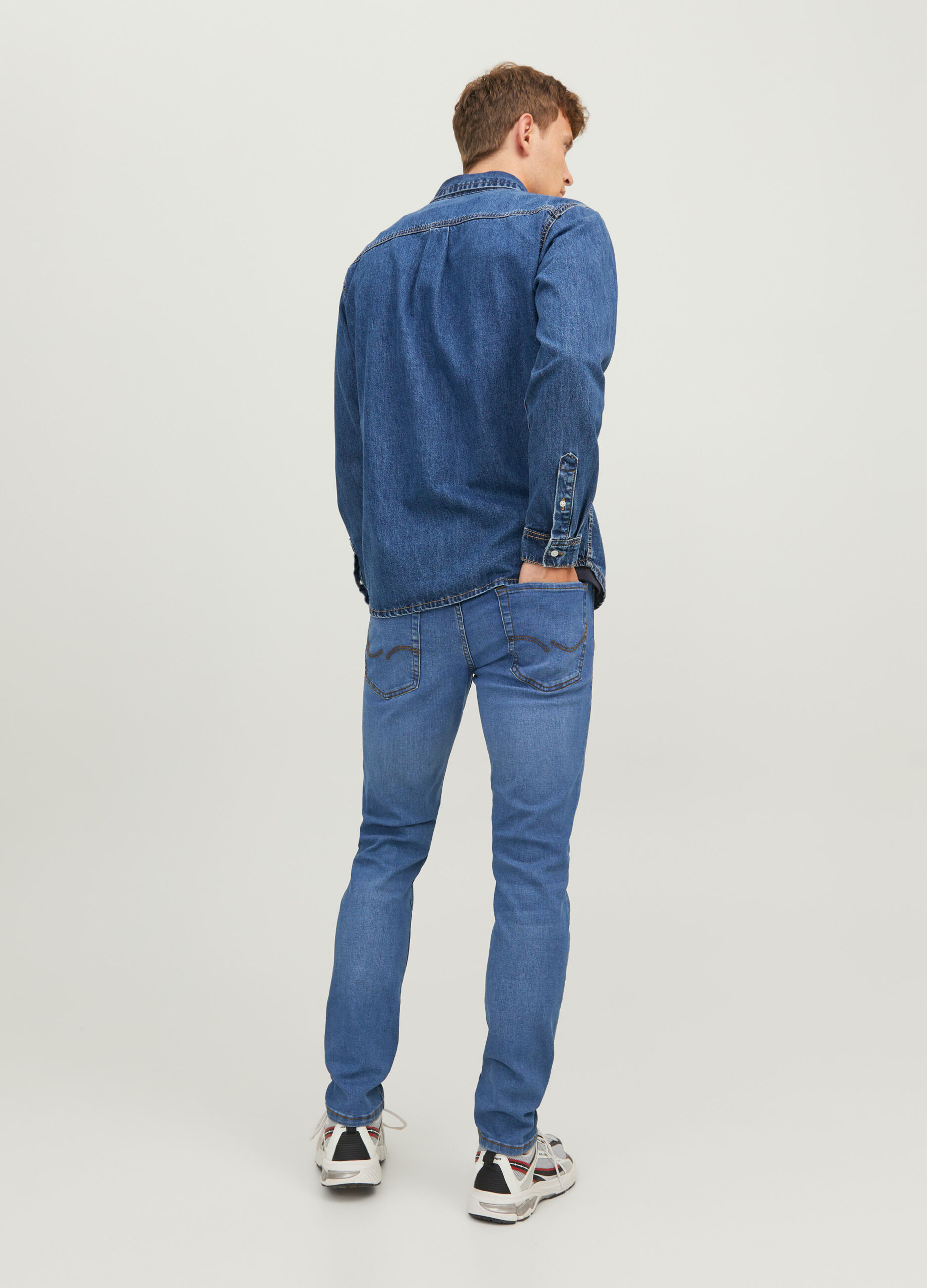 Jeans slim fit in denim di cotone uomo_1
