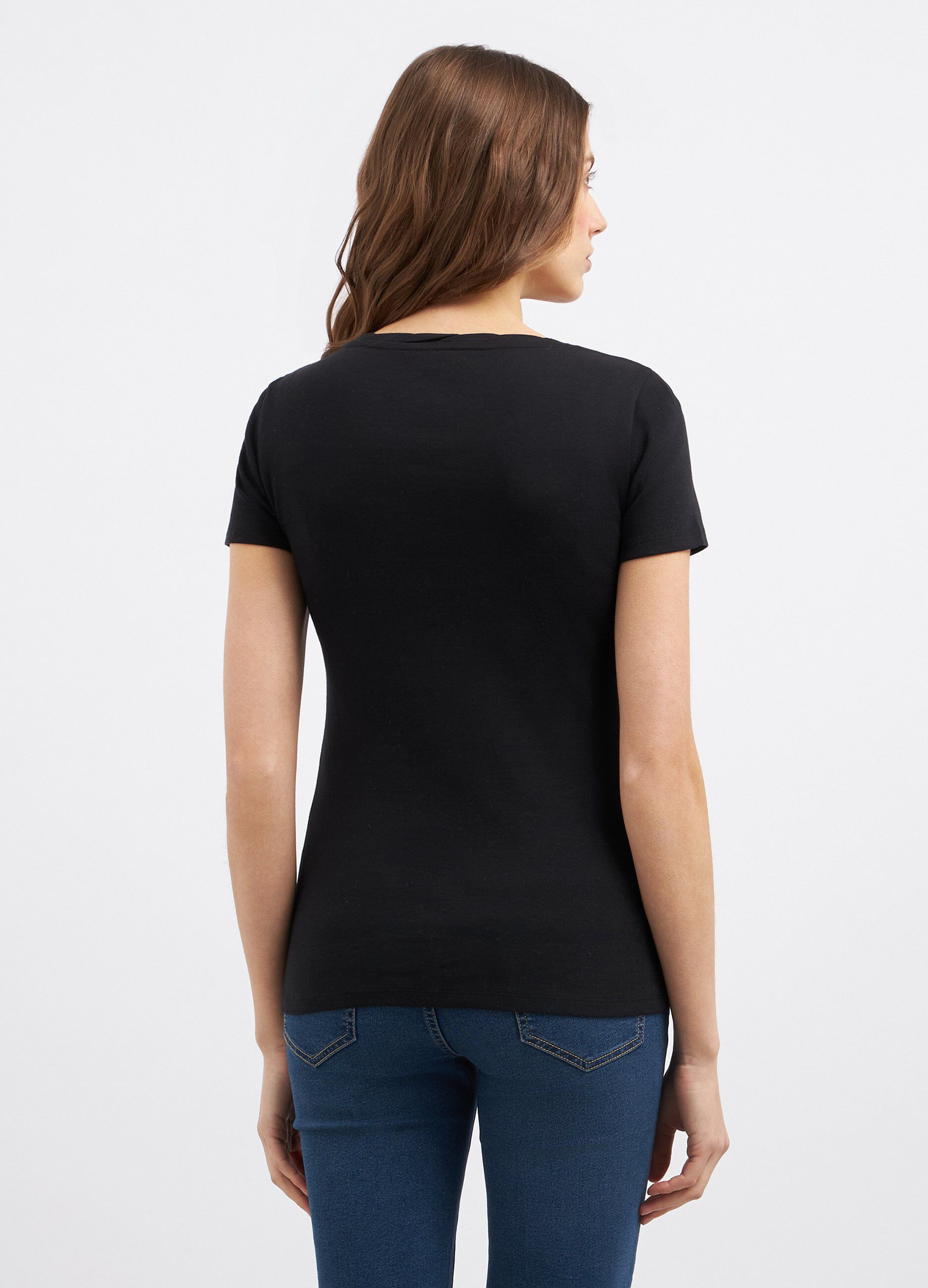 T-shirt con scollo rotondo lavorato donna_1