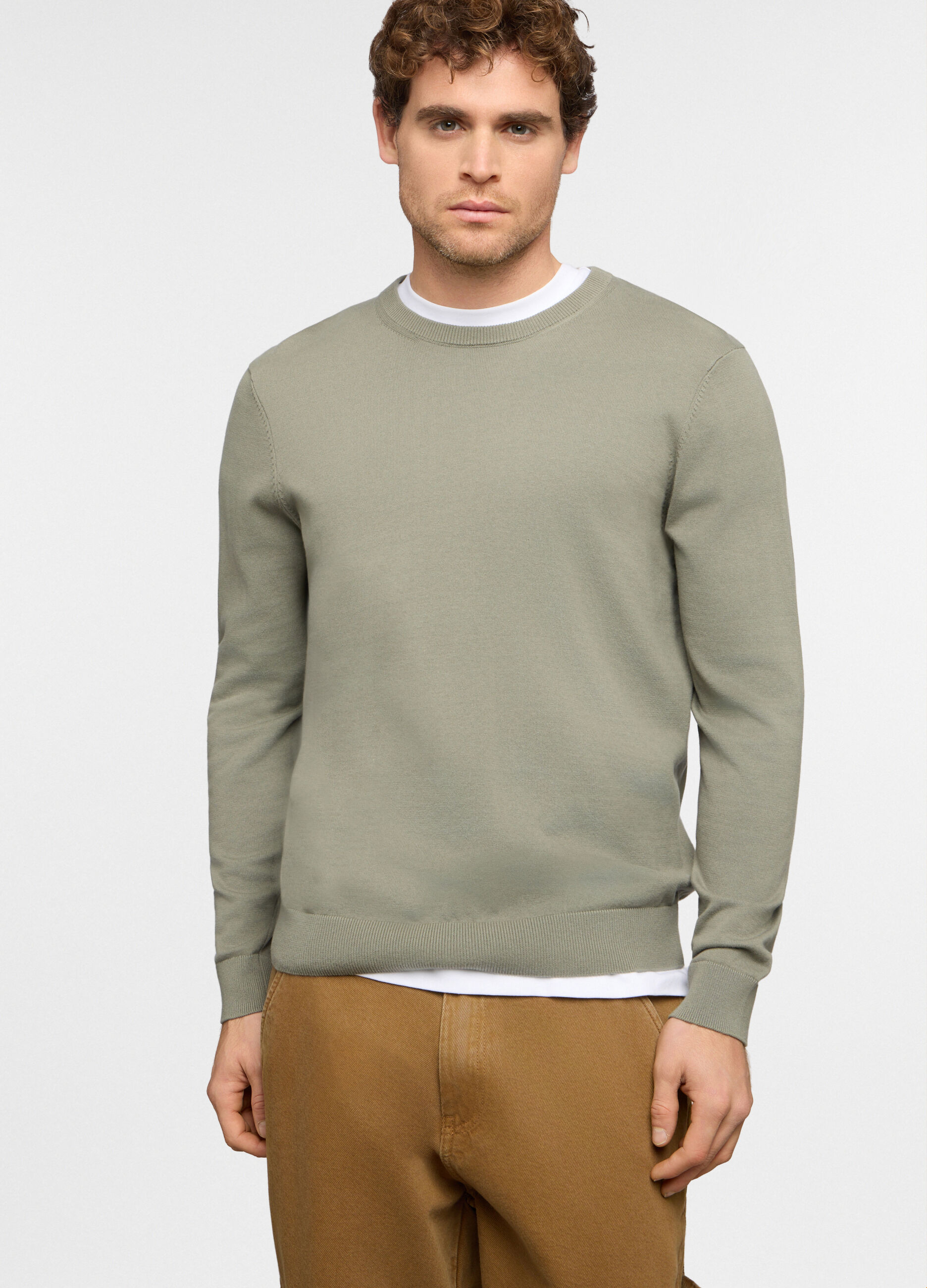 Maglione girocollo in cotone a maglia rasata uomo_0