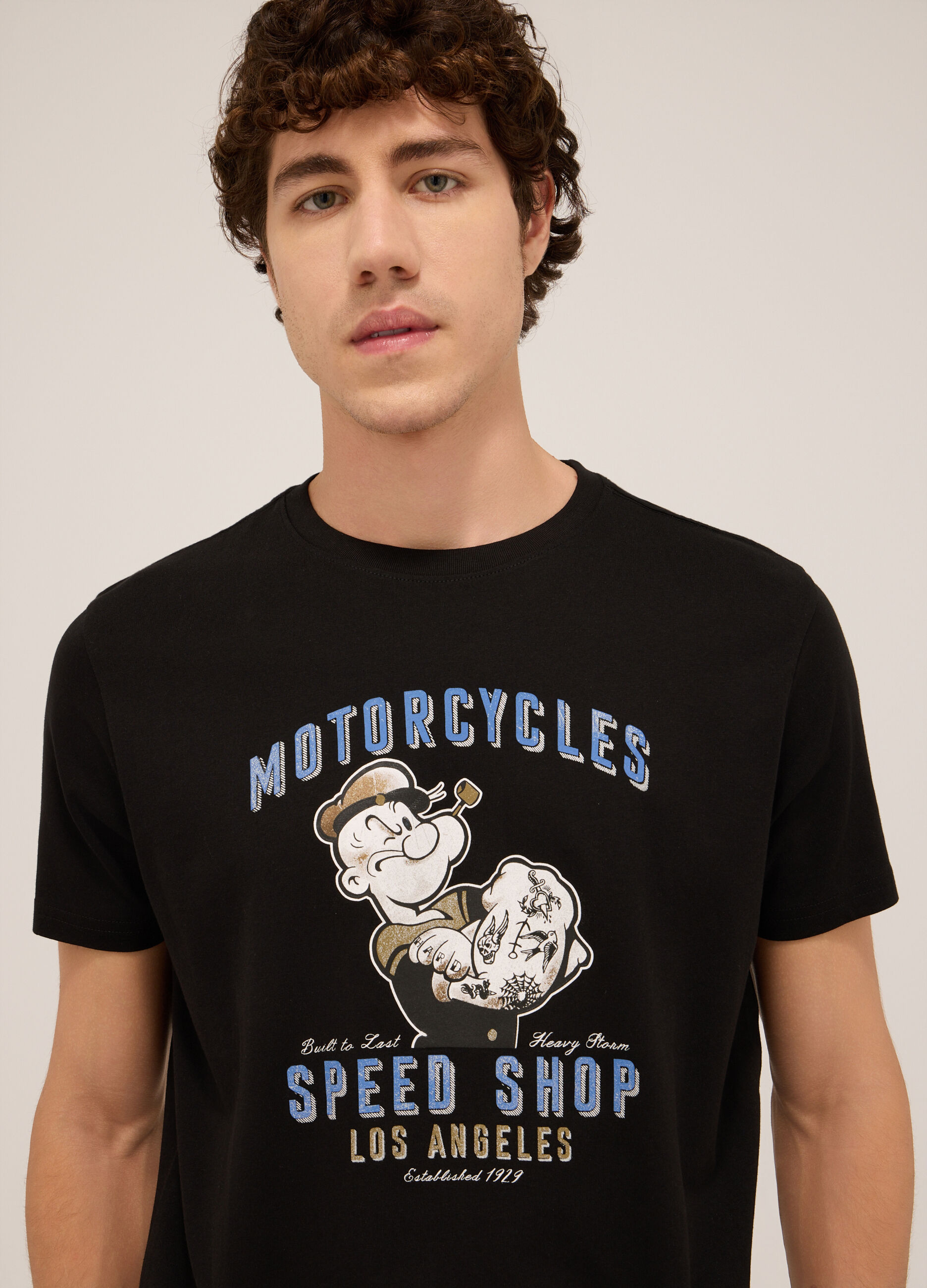 T-shirt in jersey di cotone con stampa Popeye uomo_2