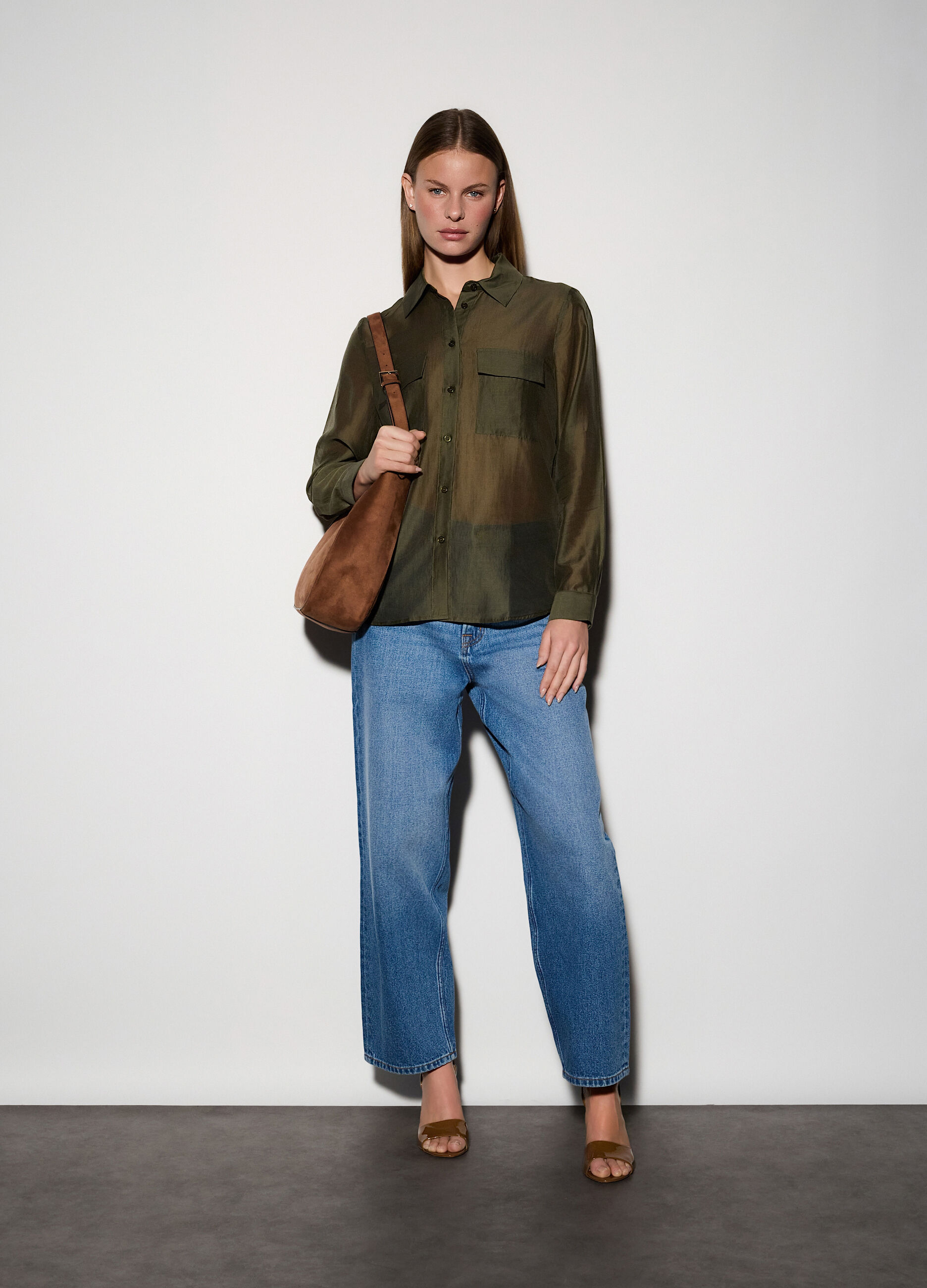 Camicia over fit con colletto alla francese donna_0