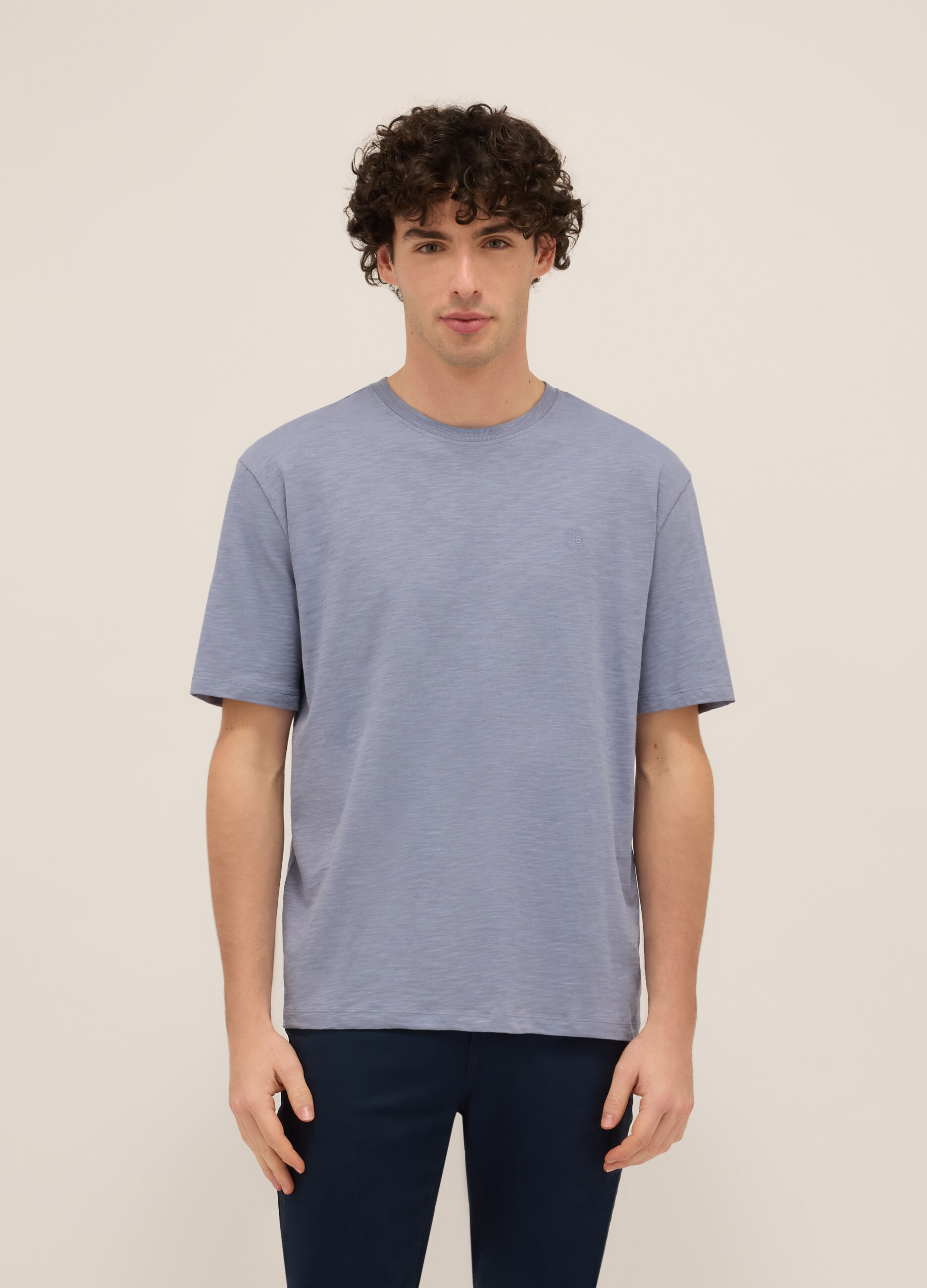 T-shirt girocollo in puro cotone mélange uomo_0