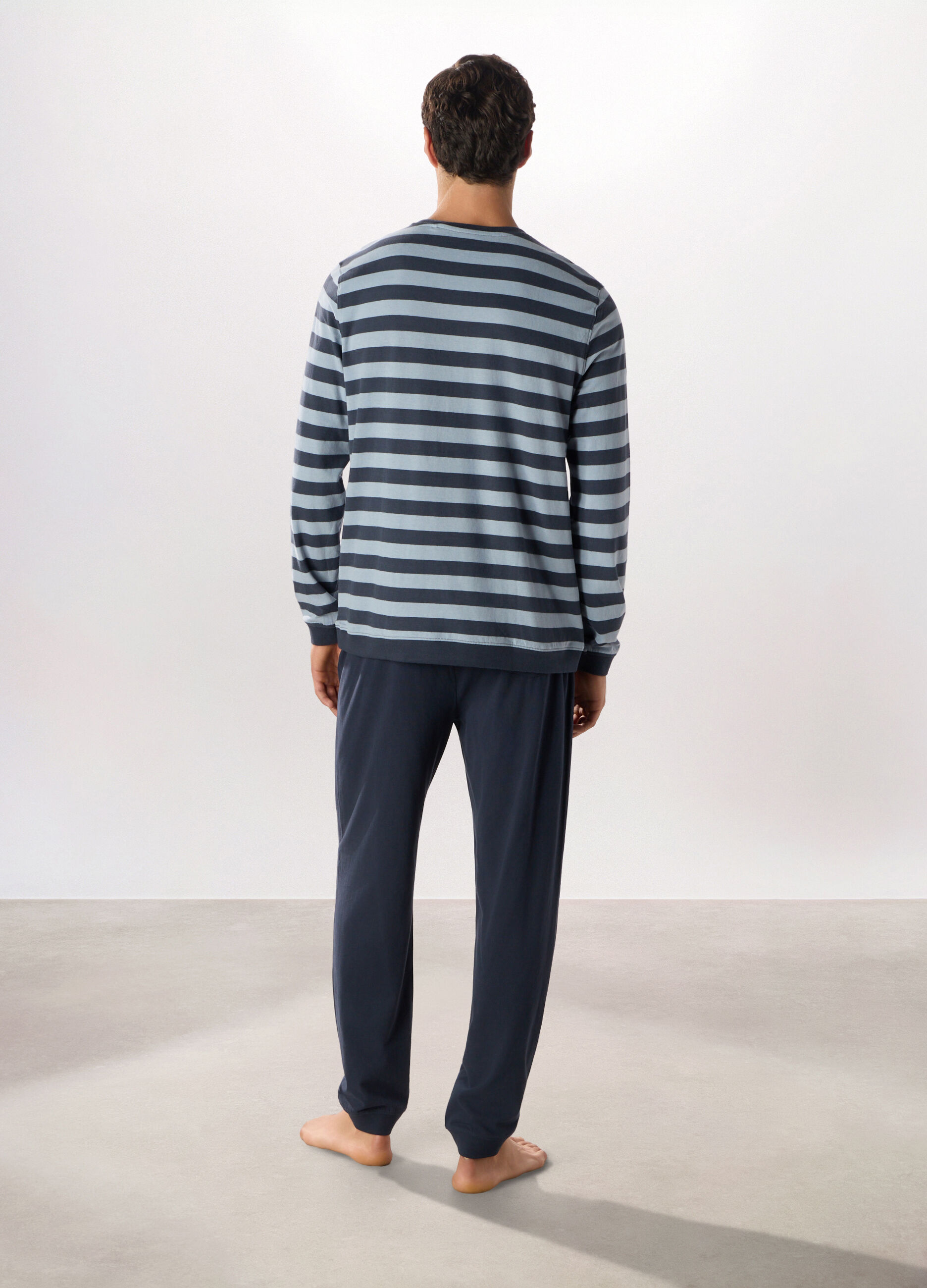 Pigiama lungo in puro cotone a righe uomo_1
