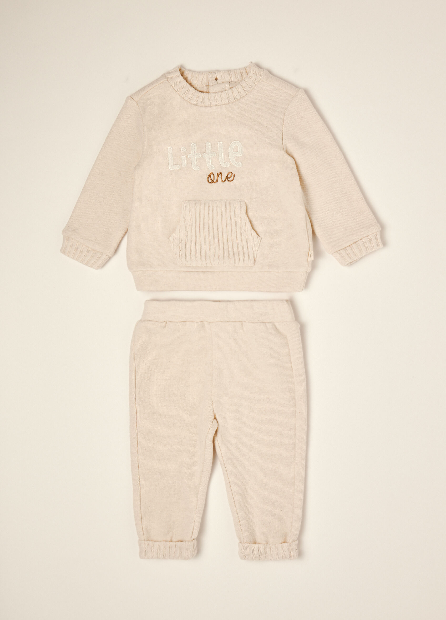 Completo beige in cotone e viscosa elasticizzato_0