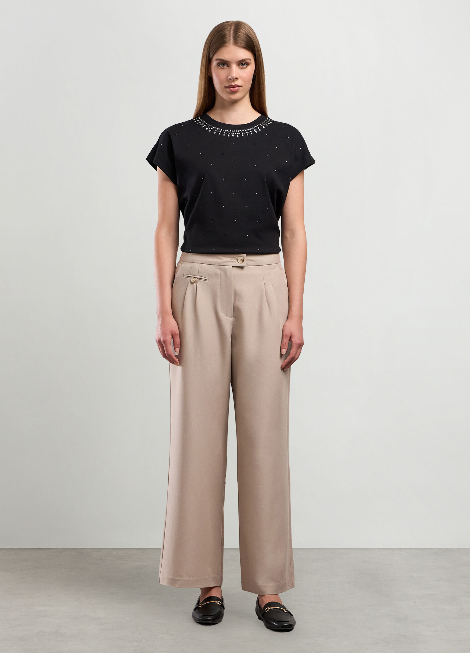 Pantaloni palazzo in misto viscosa stretch donna_0