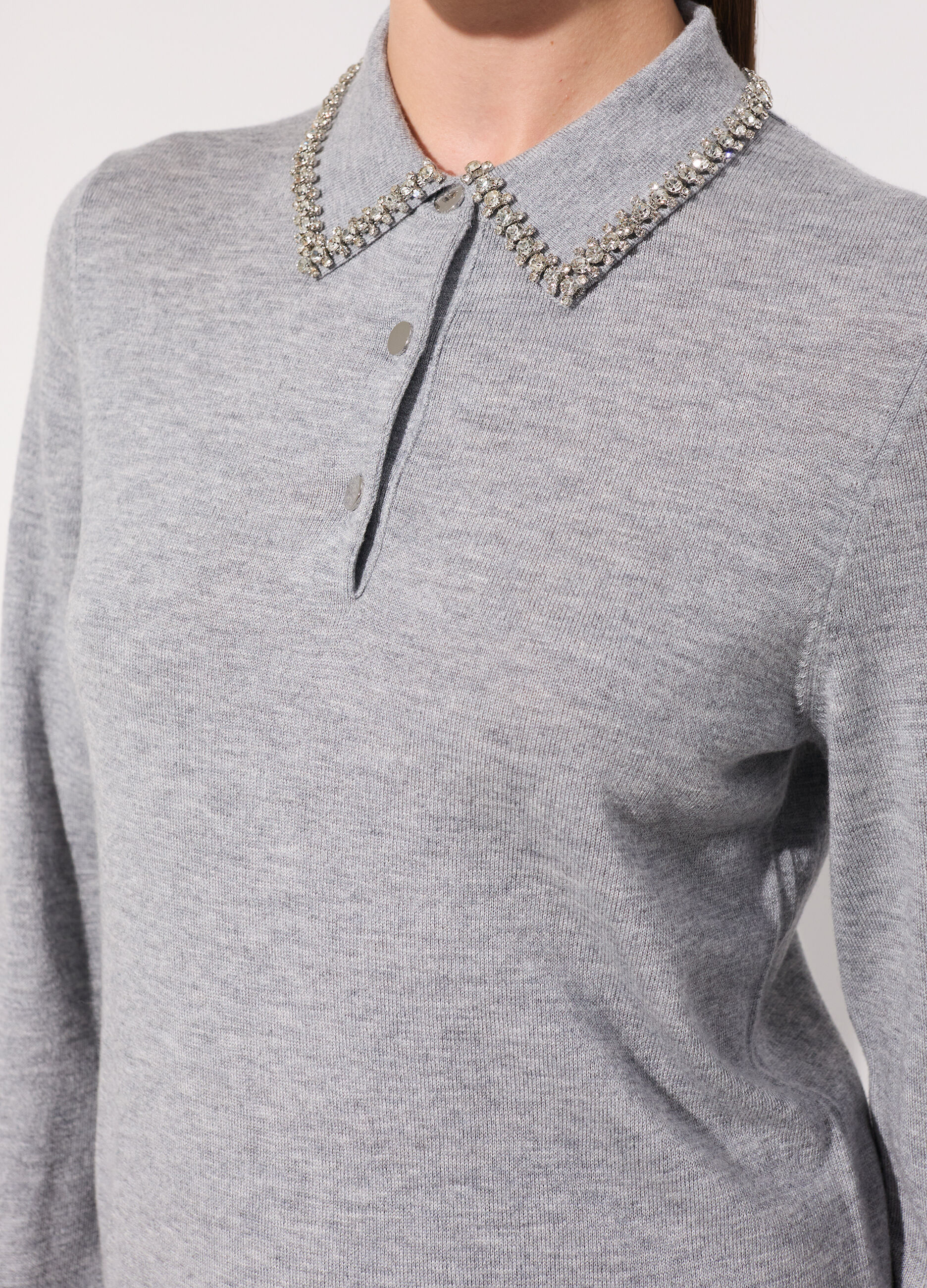 Polo in tricot misto lana a manica lunga donna_3