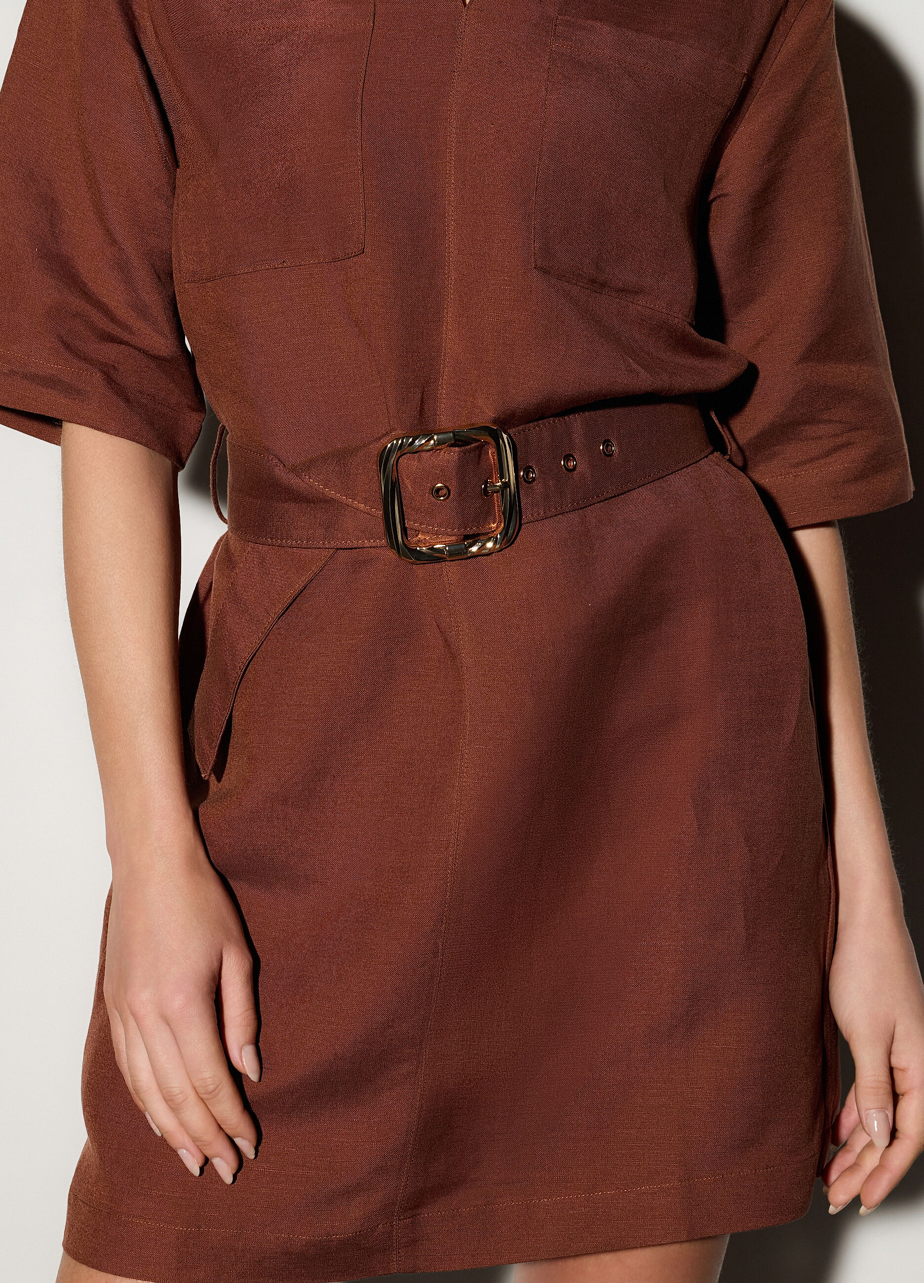 Abito corto misto lino donna_3