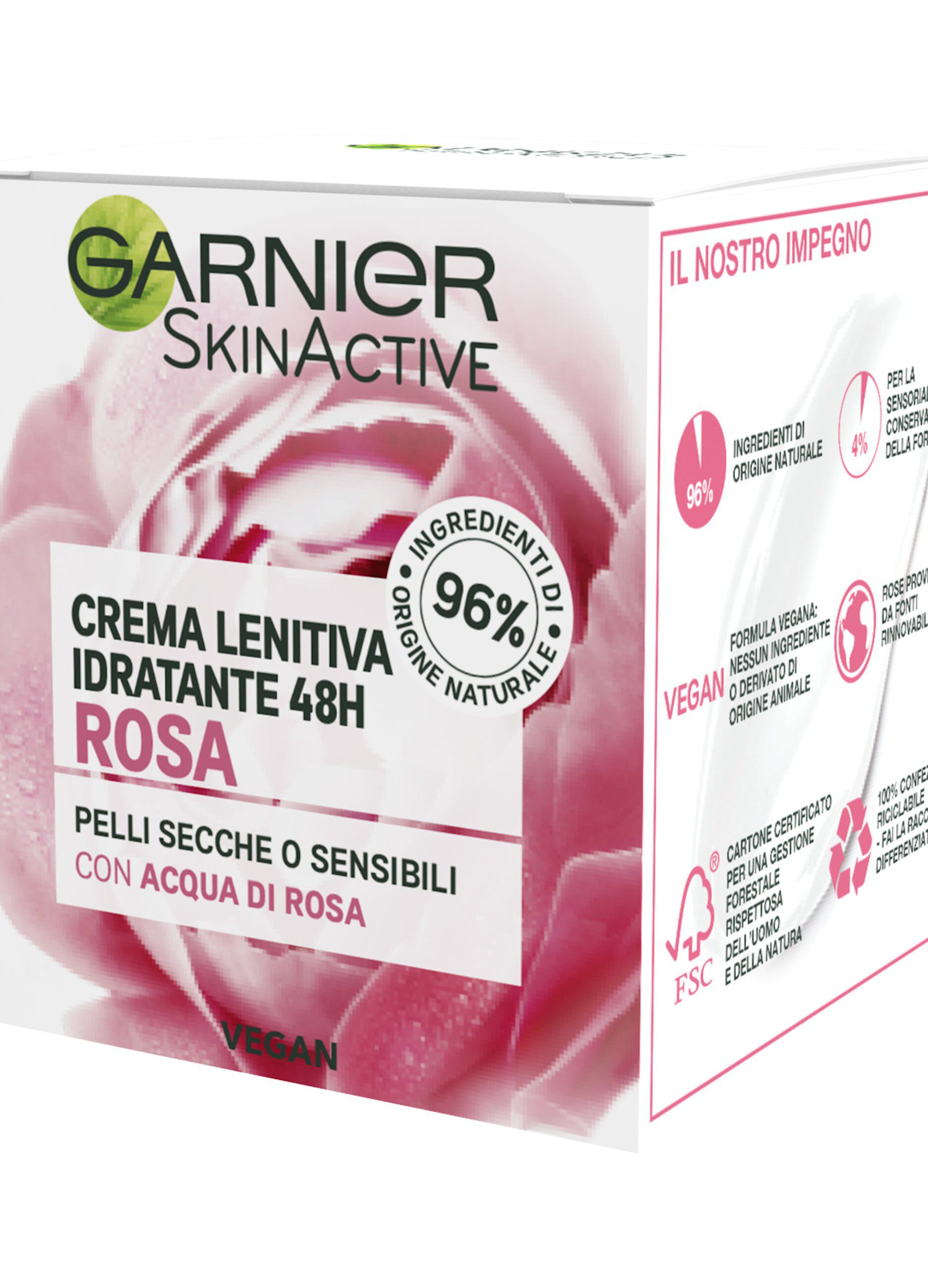 Garnier Crema Viso Idratante Lenitiva SkinActive, Ideale per Pelli Secche o Sensibili, Arricchita con Acqua di Rosa, 50 ml.