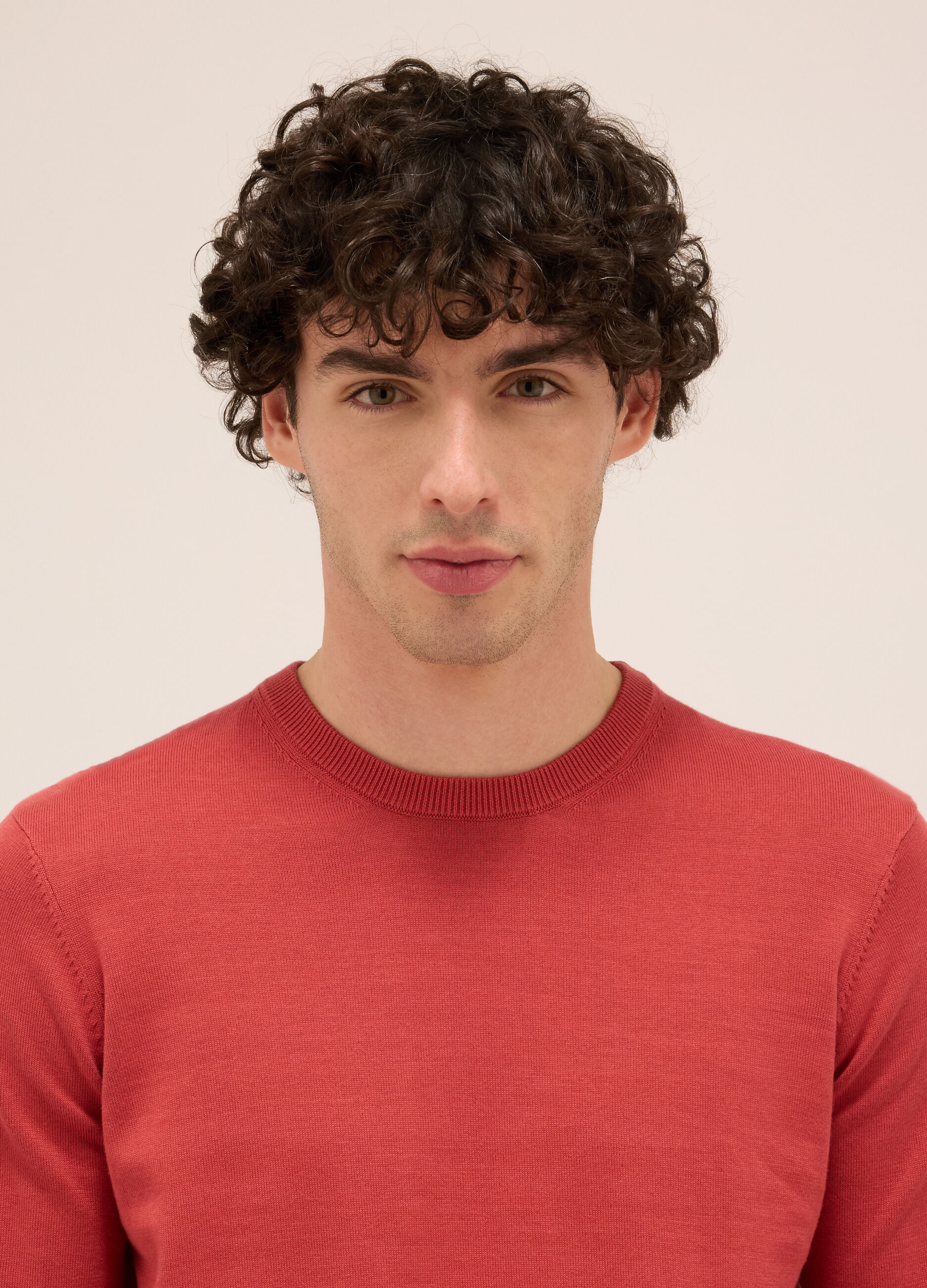 Maglione girocollo in maglia rasata di puro cotone uomo_2