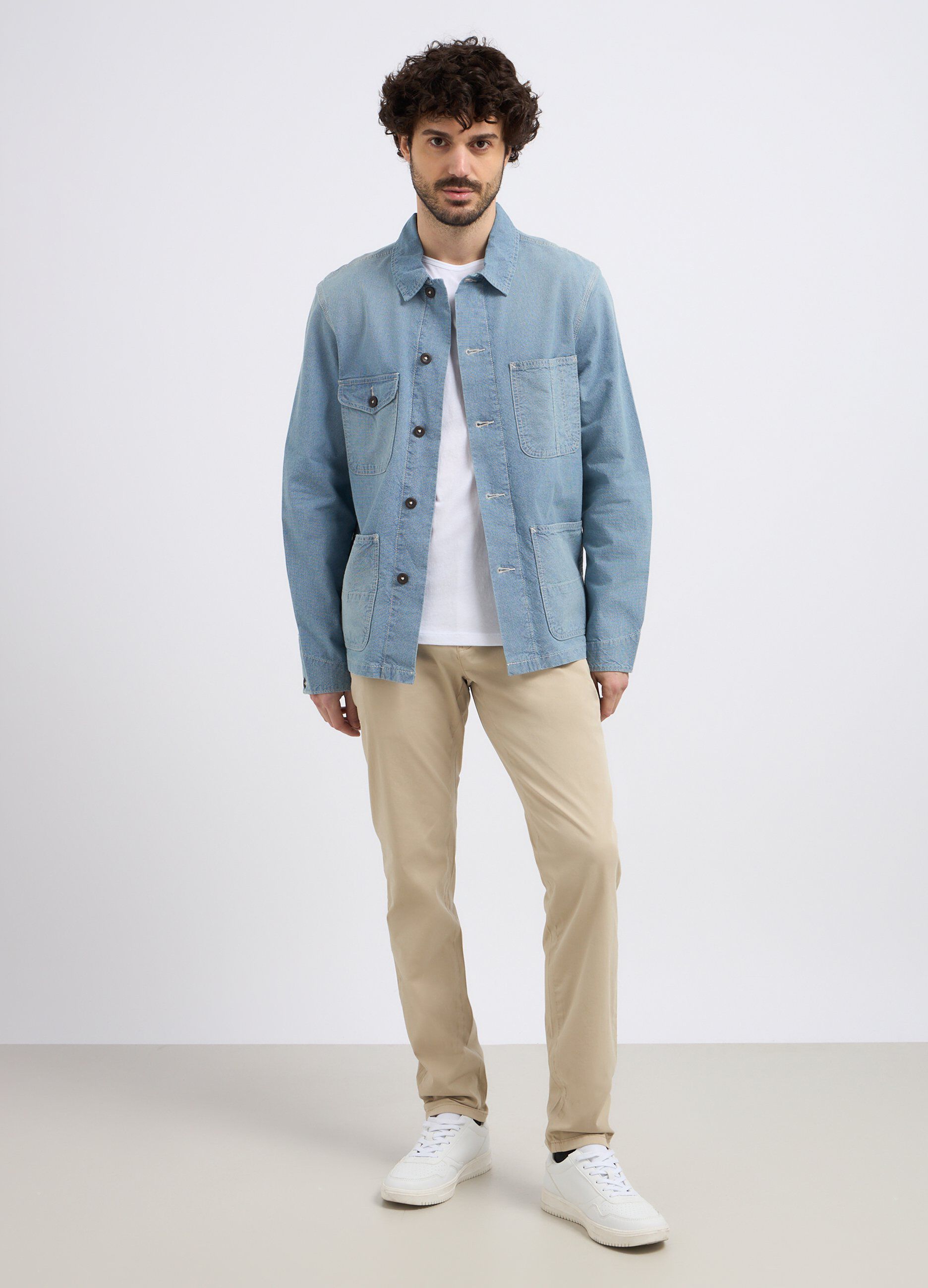 Giacca camicia in puro cotone effetto denim uomo_0