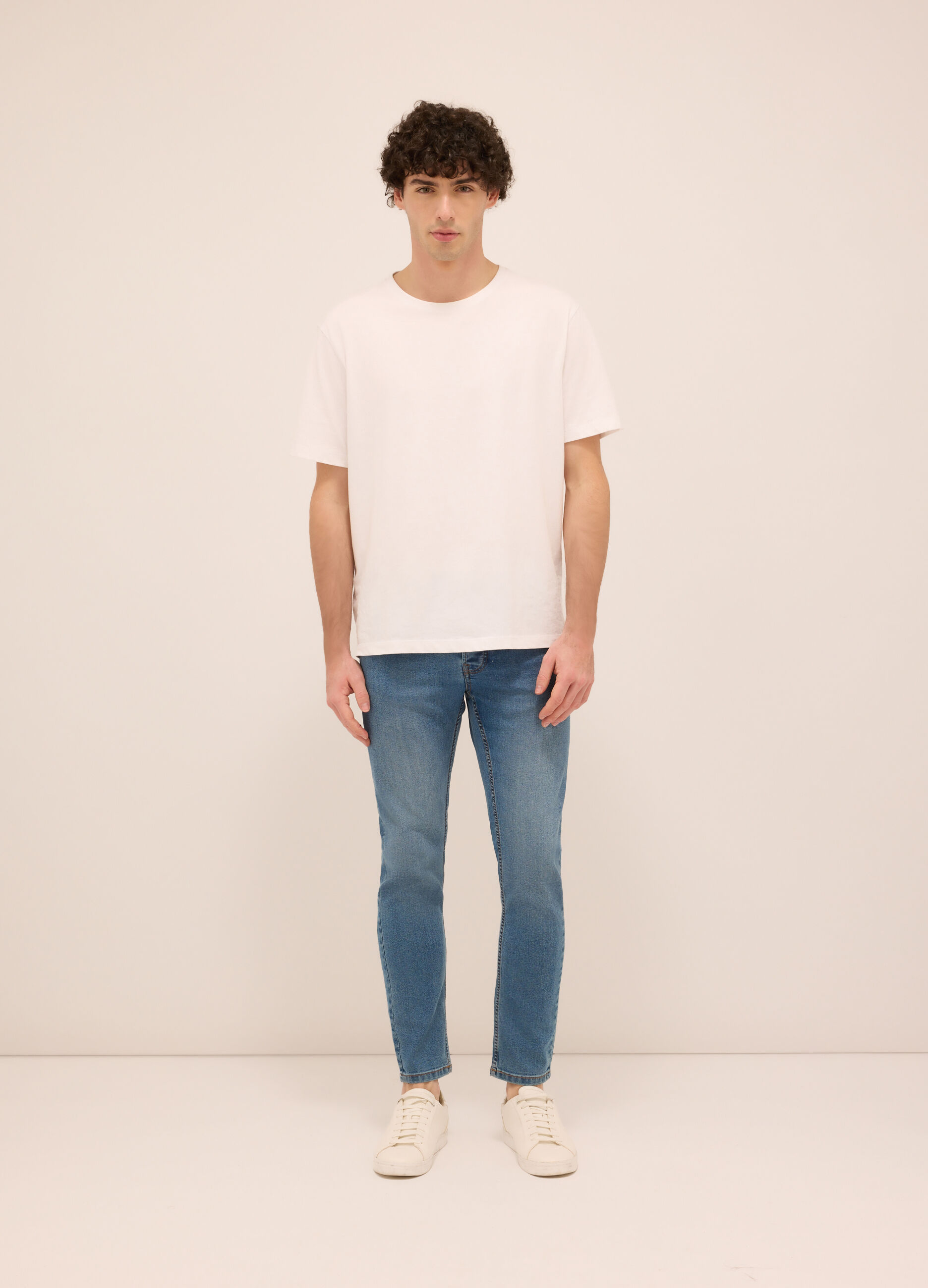 Jeans 5 tasche slim fit in denim di cotone stretch uomo