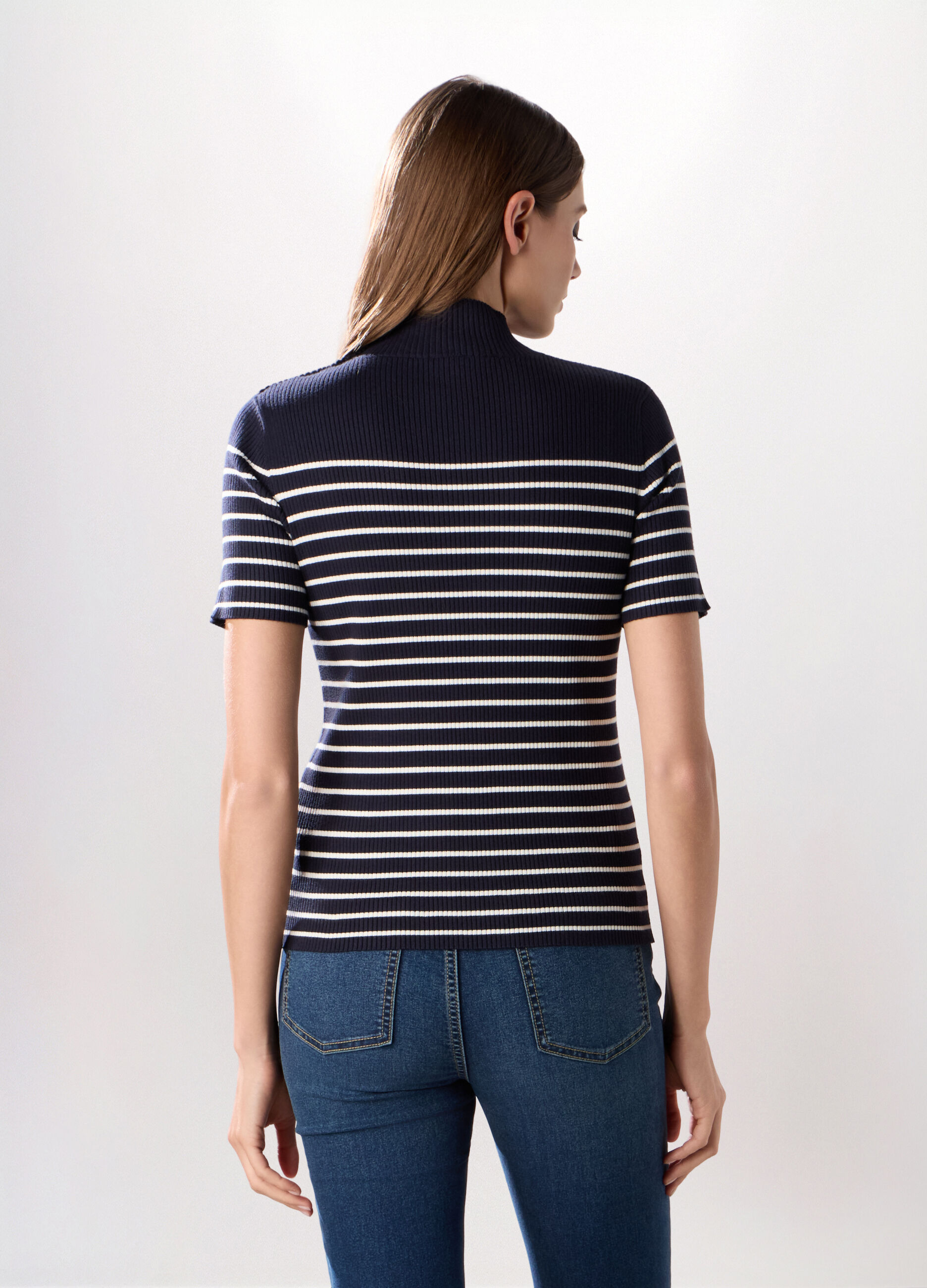 Tricot a maniche corte in costina misto viscosa donna_1