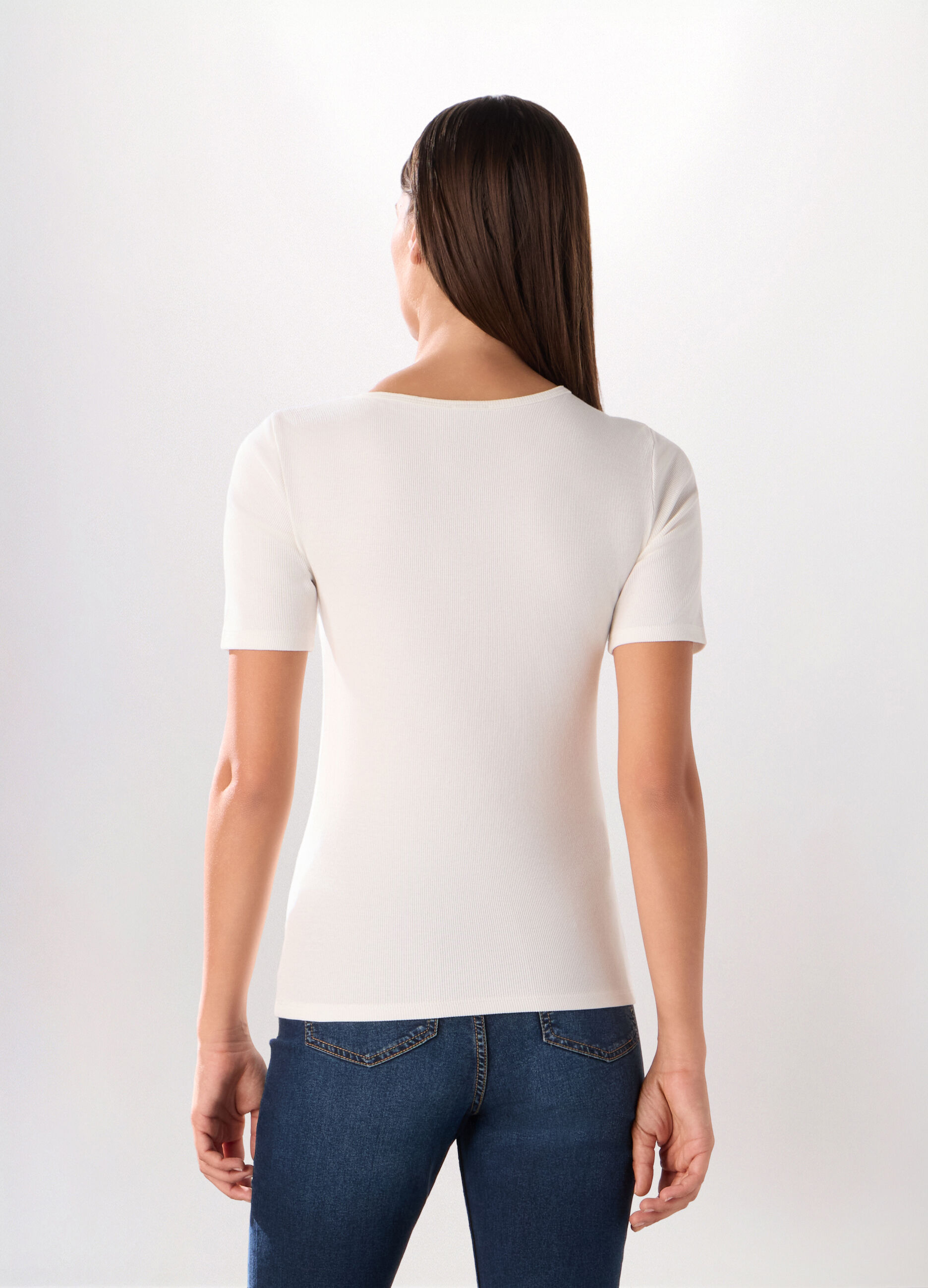 T-shirt in costina di cotone stretch donna_1