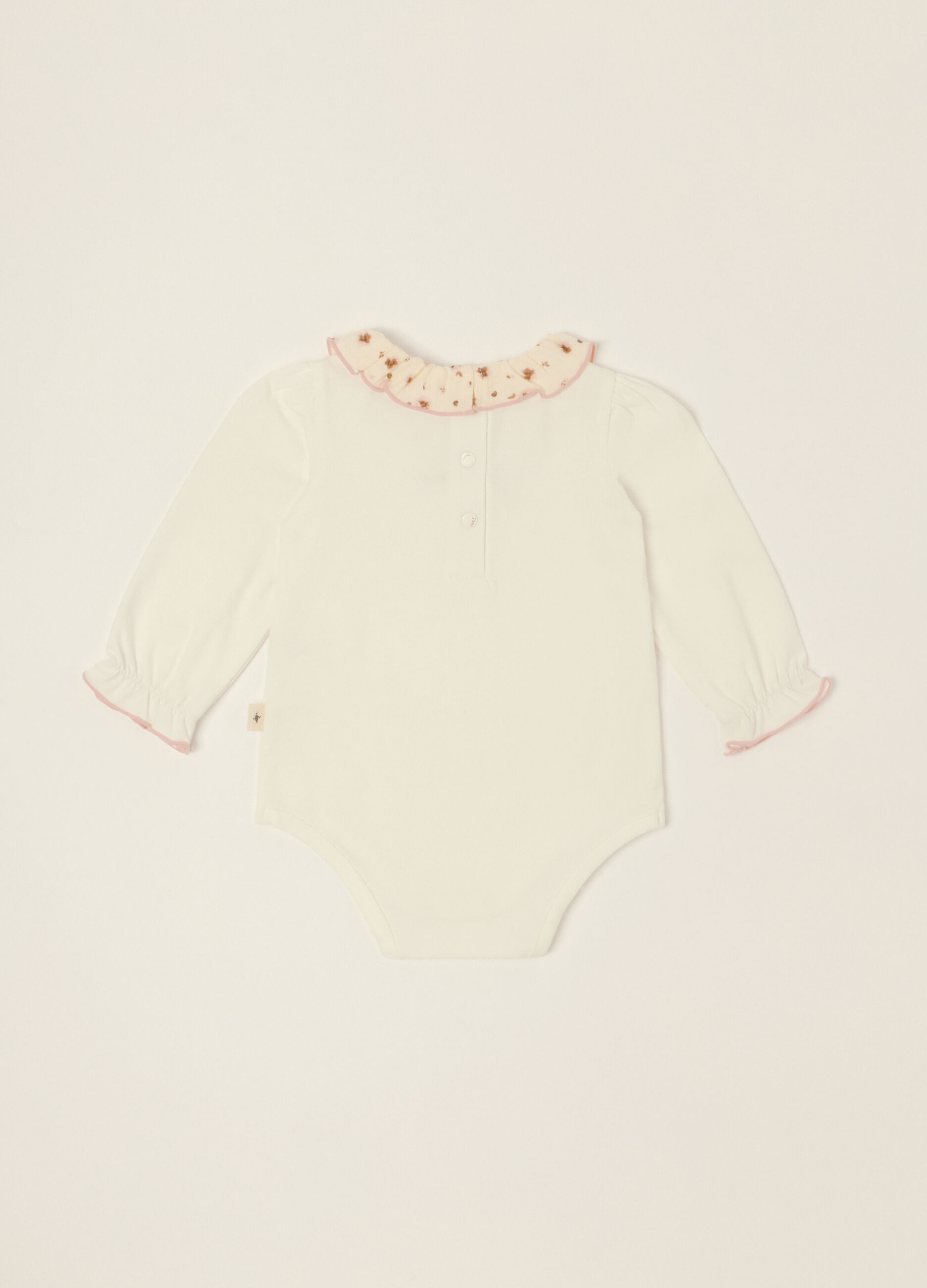 Body bianco in cotone elasticizzato con colletto decorato_1