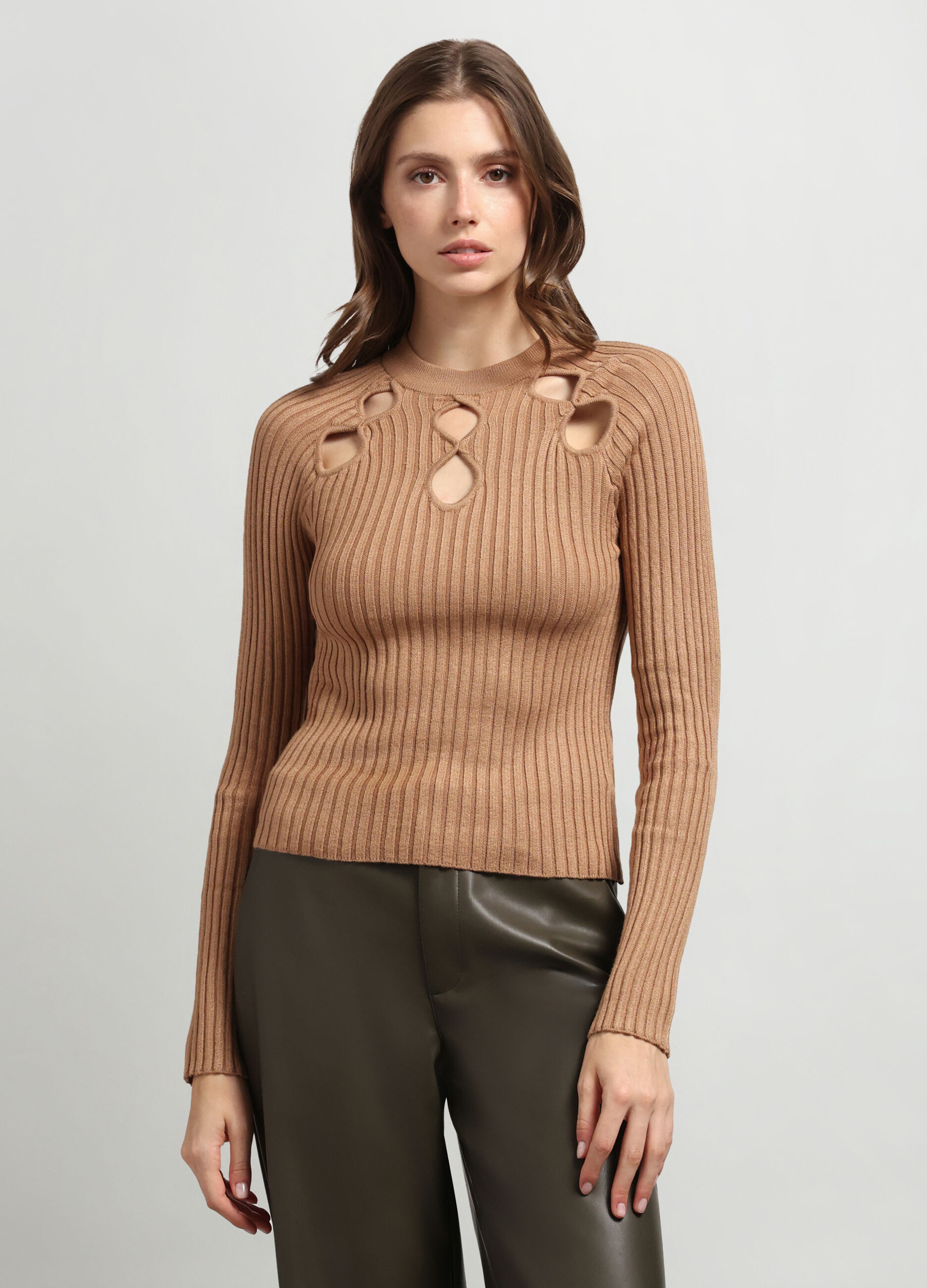 Tricot in costina con cut out donna_0