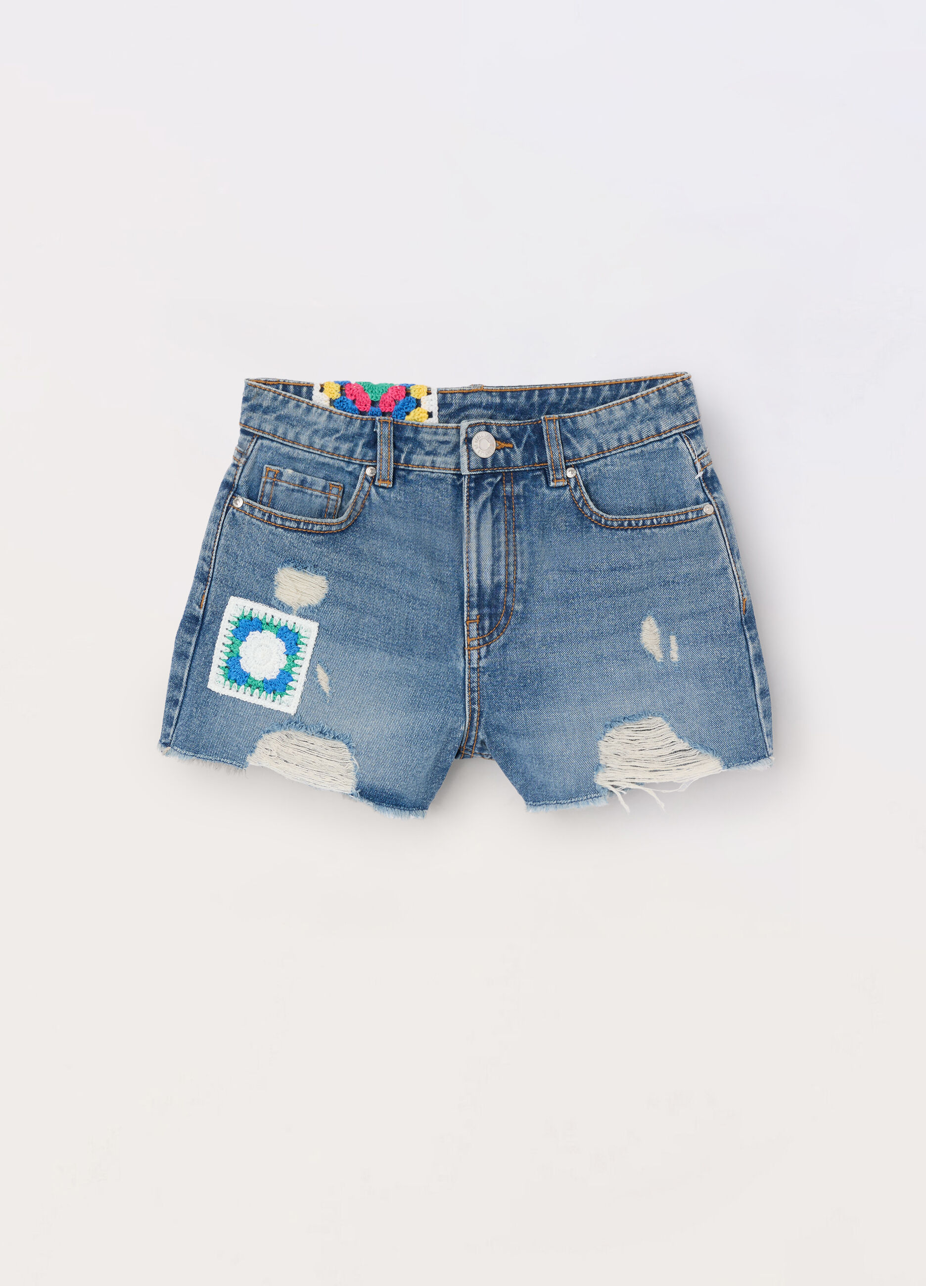 Shorts in denim di puro cotone ragazza