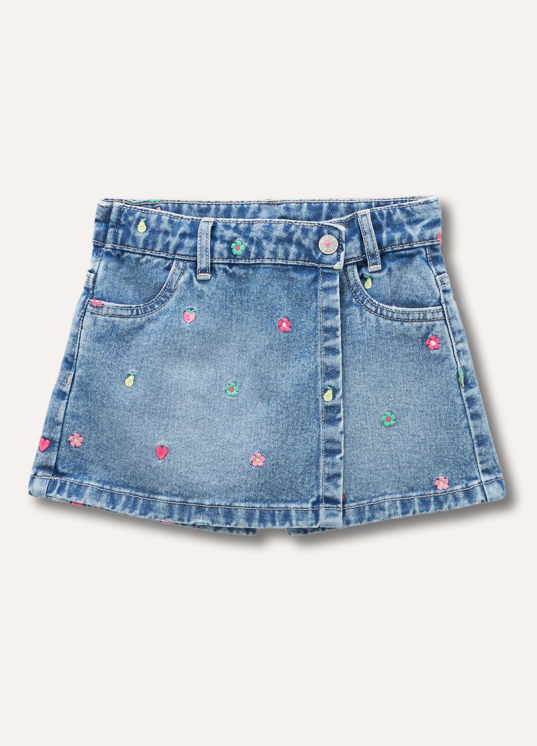 Skort in denim di puro cotone bambina_0