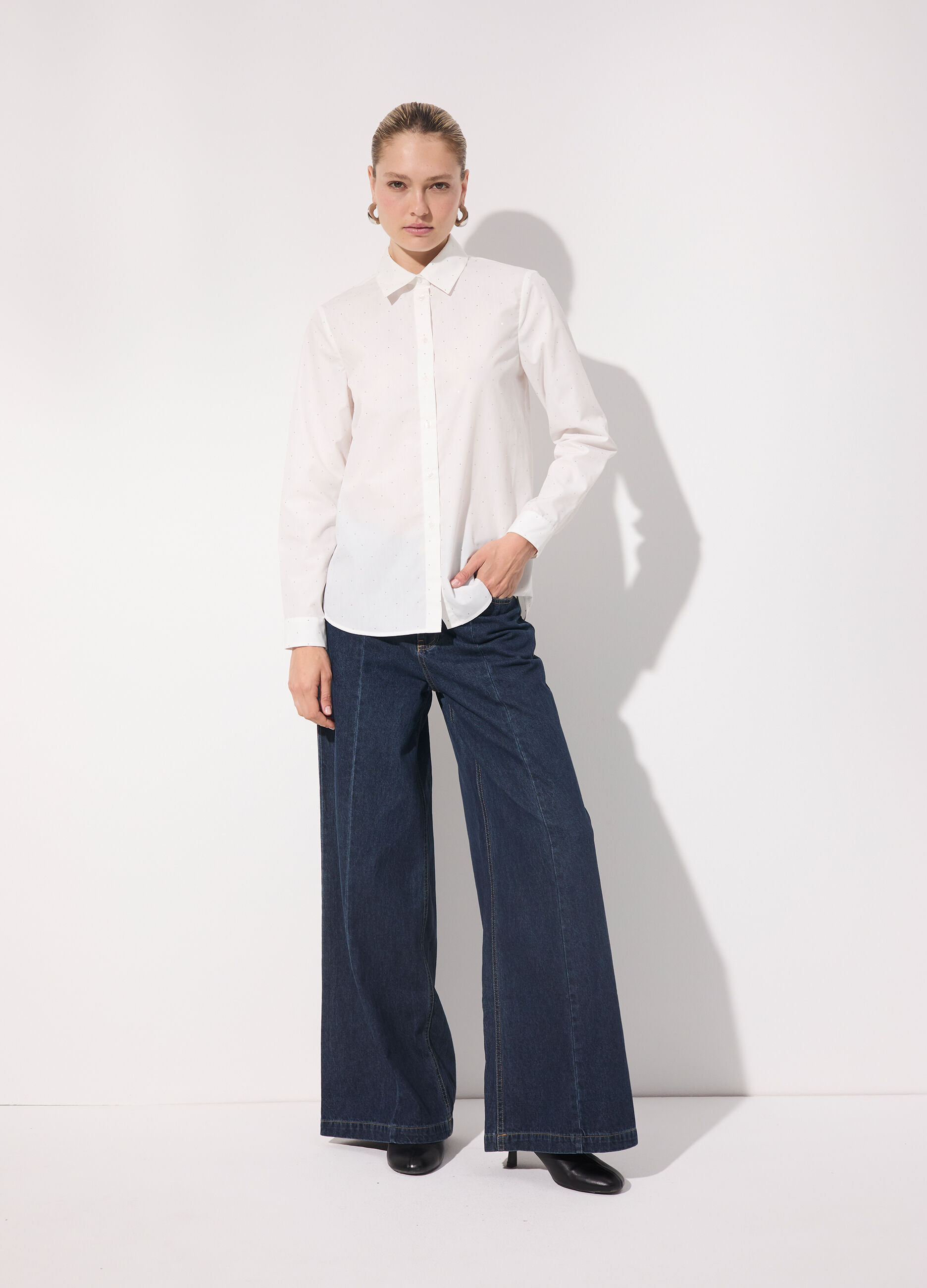 Camicia in cotone con strass donna_0