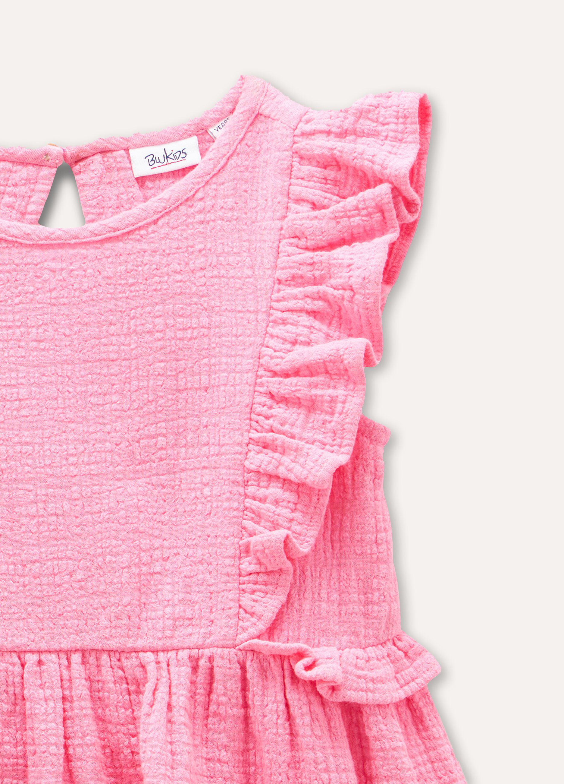 Vestito in puro cotone con rouches bambina_1