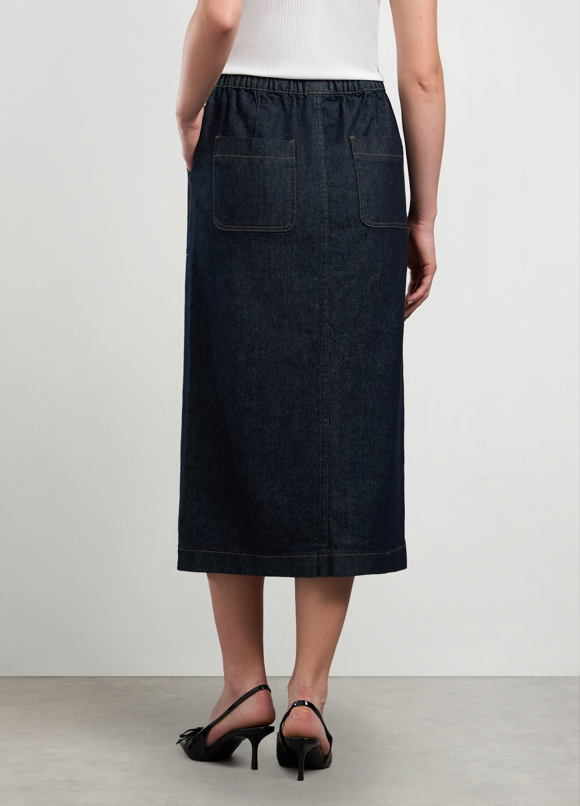 Gonna in denim di cotone stretch donna_1