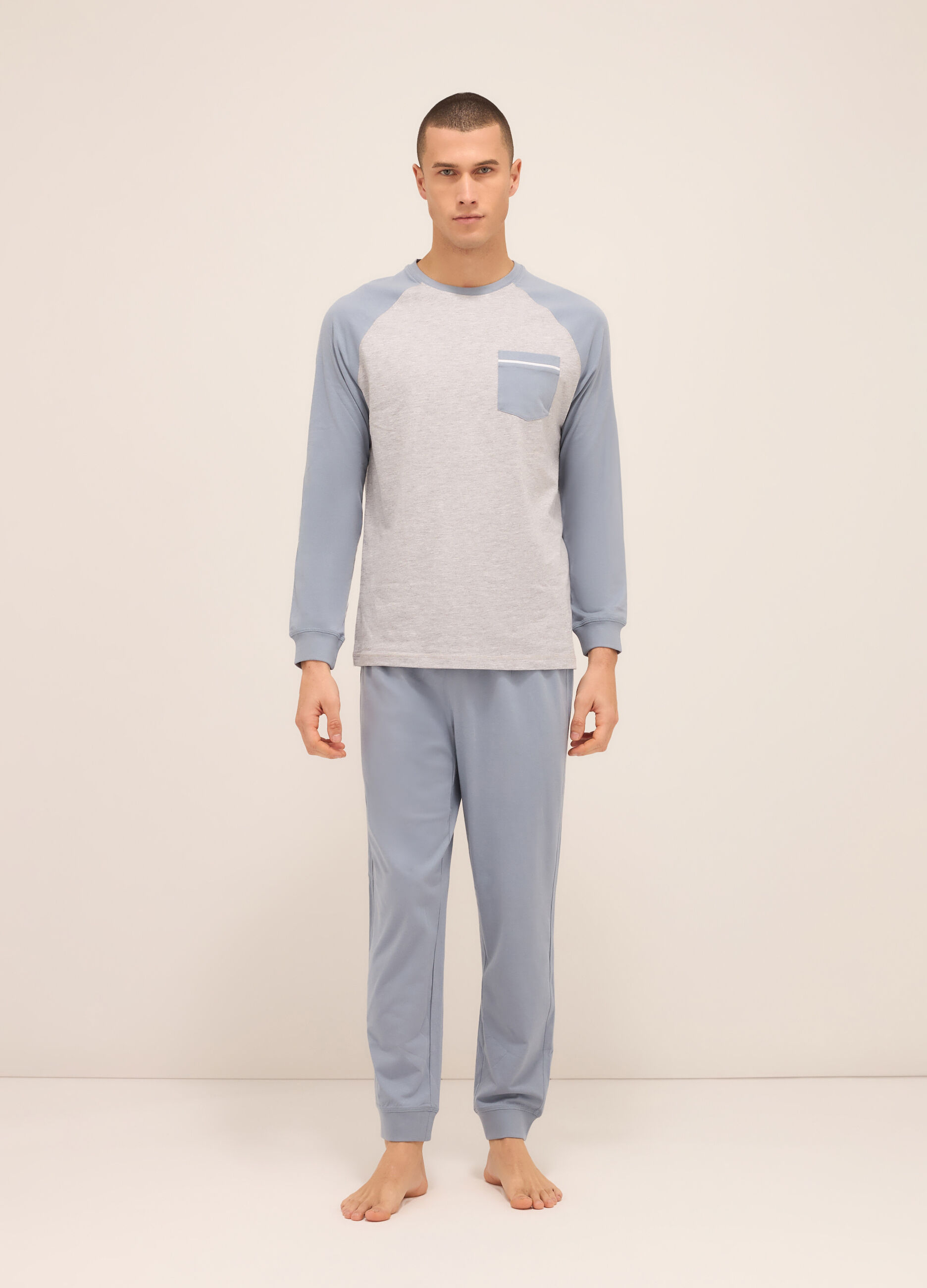 Maglia del pigiama raglan in puro cotone uomo_0