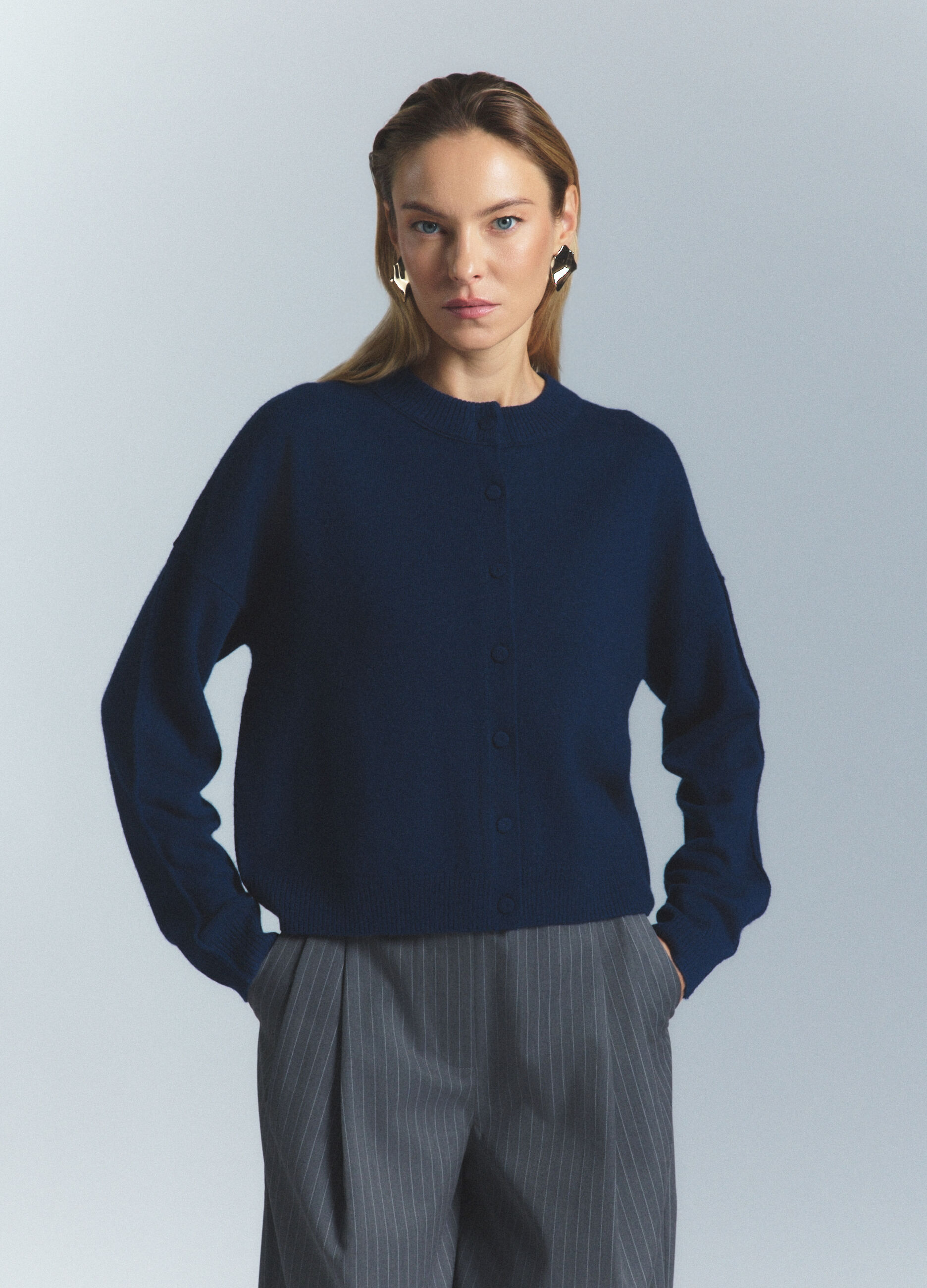 Cardigan girocollo rasato donna_2