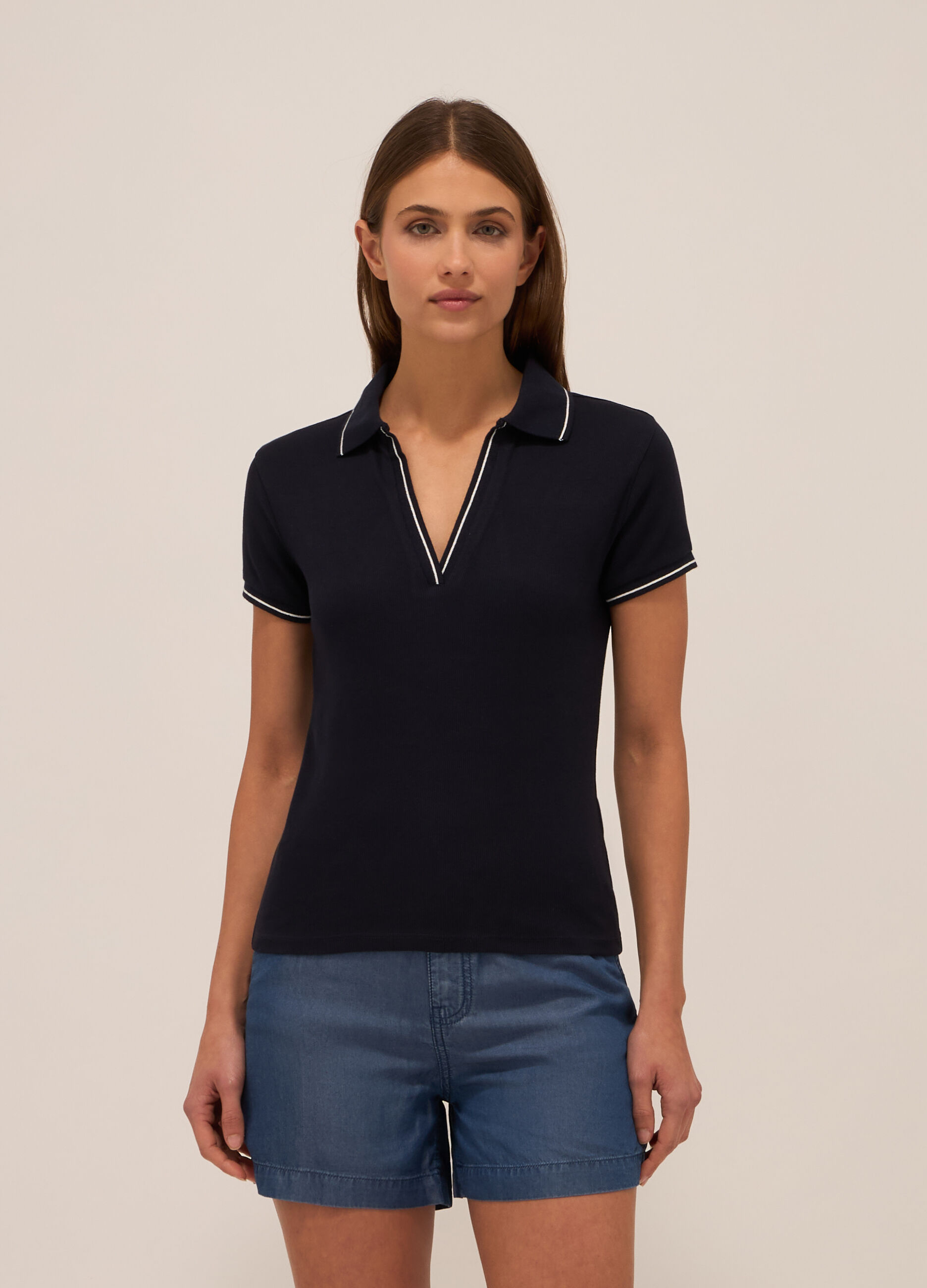 Polo in costina di cotone stretch donna_0
